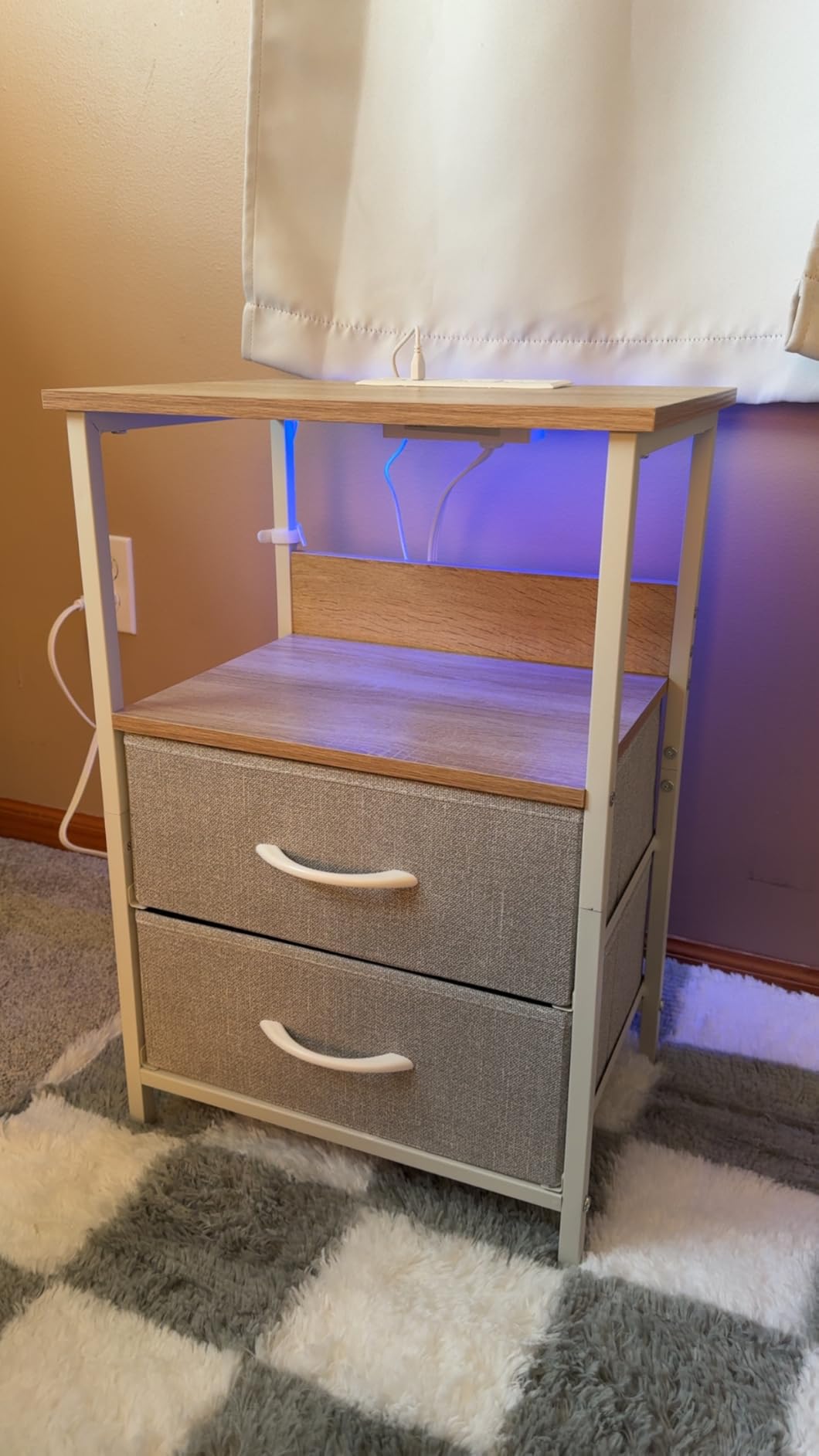 Fixwal Night Stand with Charging Station, Black Led Nightstand, 2 Drawers customer photo 1