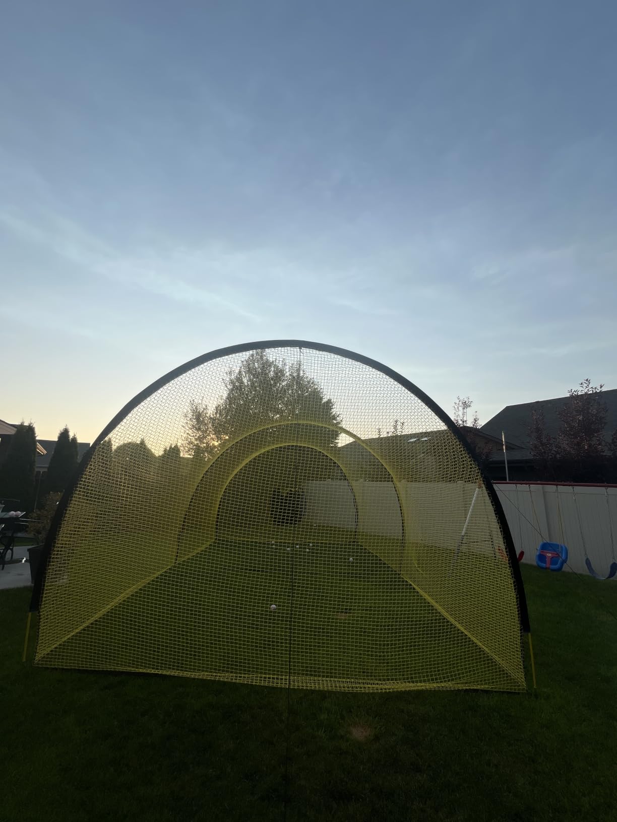 Apex Sports Portable 22ft x 12ft x 8ft Baseball & Softball Batting Cage with Pitching Machine Hole, 3ply 1.25'' Yellow Netting, Secure Steel Poles, 12.7MM Fibreglass Poles, Carry Bag Included customer photo 2