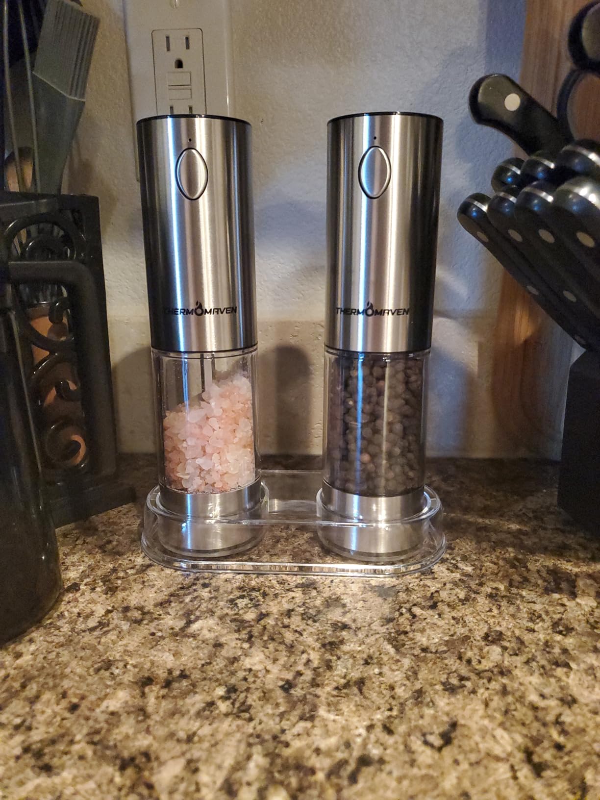 ThermoMaven Upgraded Larger Capacity Electric Salt and Pepper Grinder Set, 110ml Rechargeable Salt and Pepper Shaker with LED Light, Stainless Steel Automatic Pepper Mill with 6 Adjustable Coarseness customer photo 1