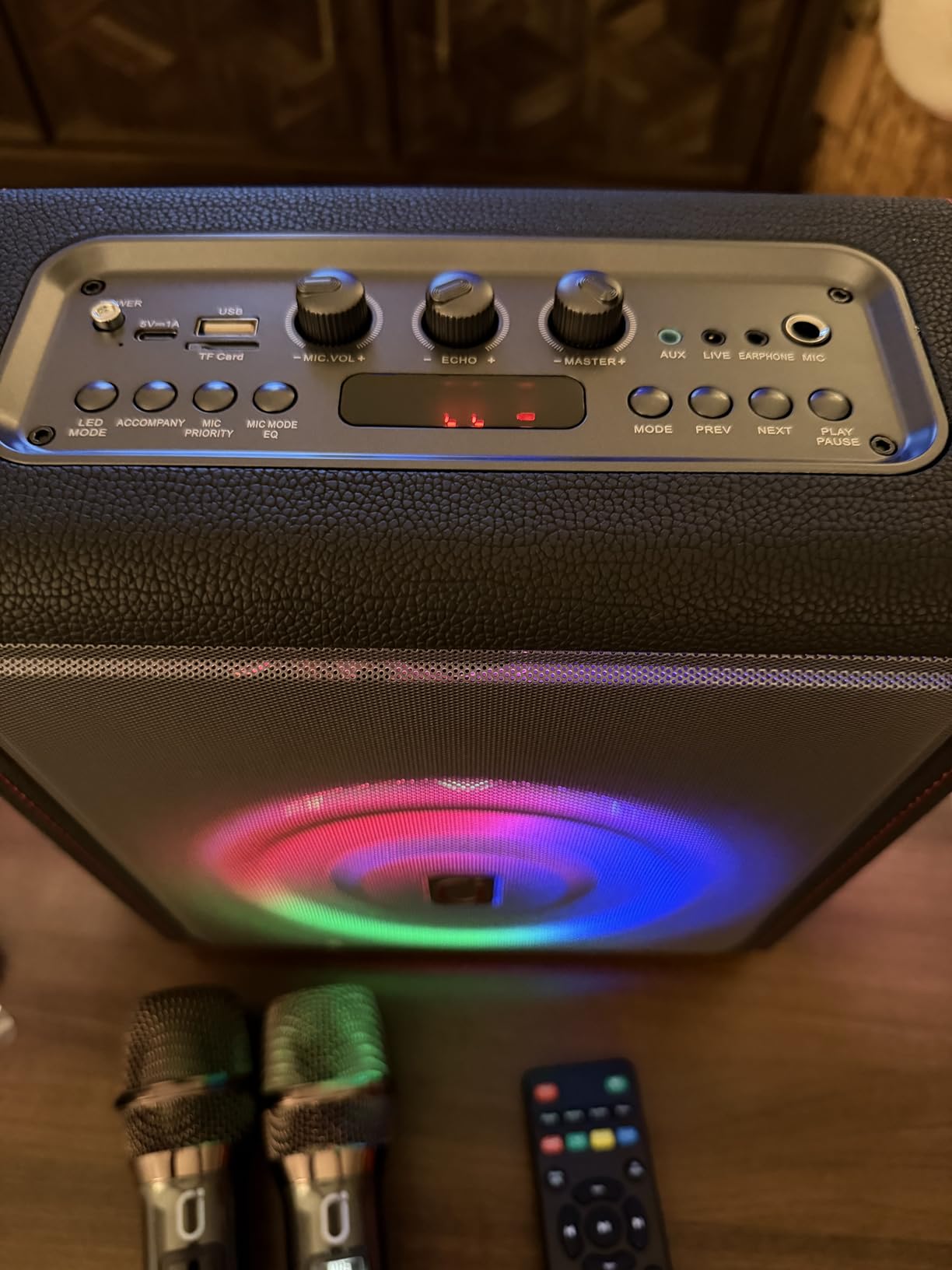 Karaoke Machine for Adults with 2 Wireless Microphones, 200W PA System | Pitch Correction, Bluetooth 5.3, Retro Leather Design, 24H Playtime, TV Connection, TWS Stereo and Live Performance Support customer photo 1