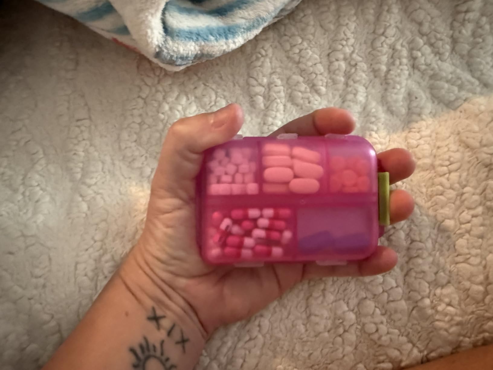 Pill Organizer with 161 Medicine Labels, Daily Travel Pill Case (Pink) | Compact 10-compartment pill case and pill box with 161 medicine labels for 7-day planning customer photo 1
