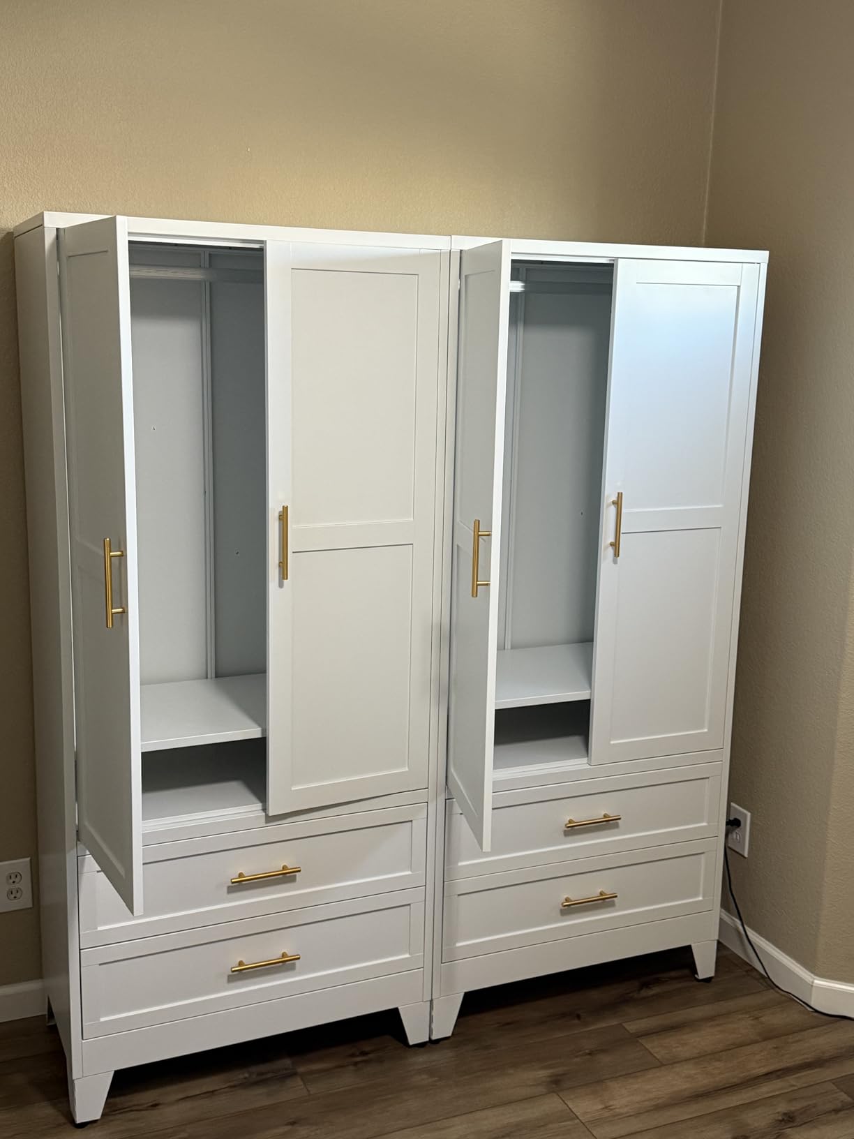 GAIOUS Metal Wardrobe Cabinet with Hanging Rod, Clothing Storage Cabinets with 2 Door, 1 Adjustable Shelf and 2 Drawers, 71