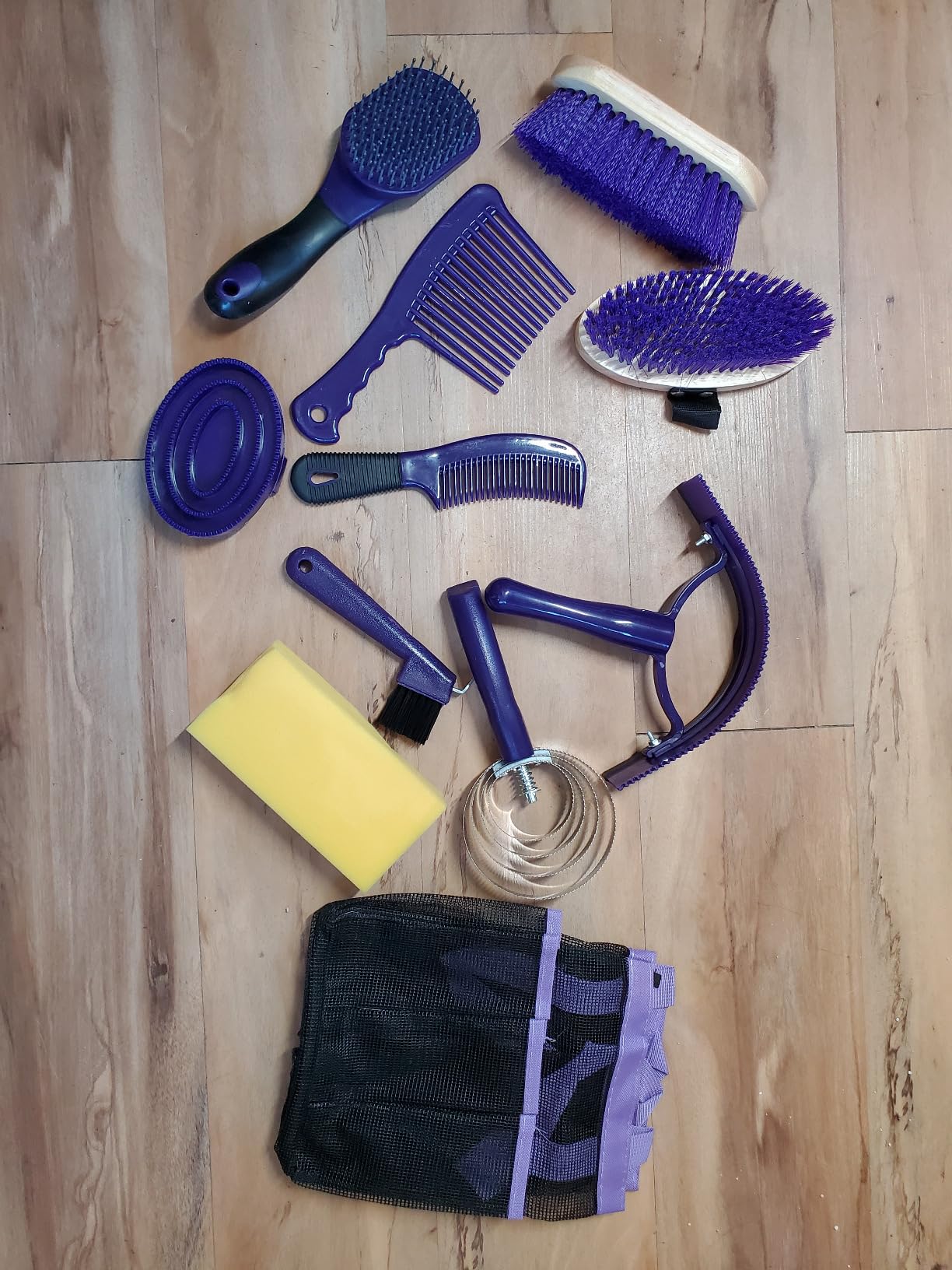 Horse Grooming Kit - 11 Piece Bathing Supplies with Organize Bag, Full Body Kit Including Sweat Scraper, Bath Sponge, Hoof Pick, Massage Comb (Purple) customer photo 2