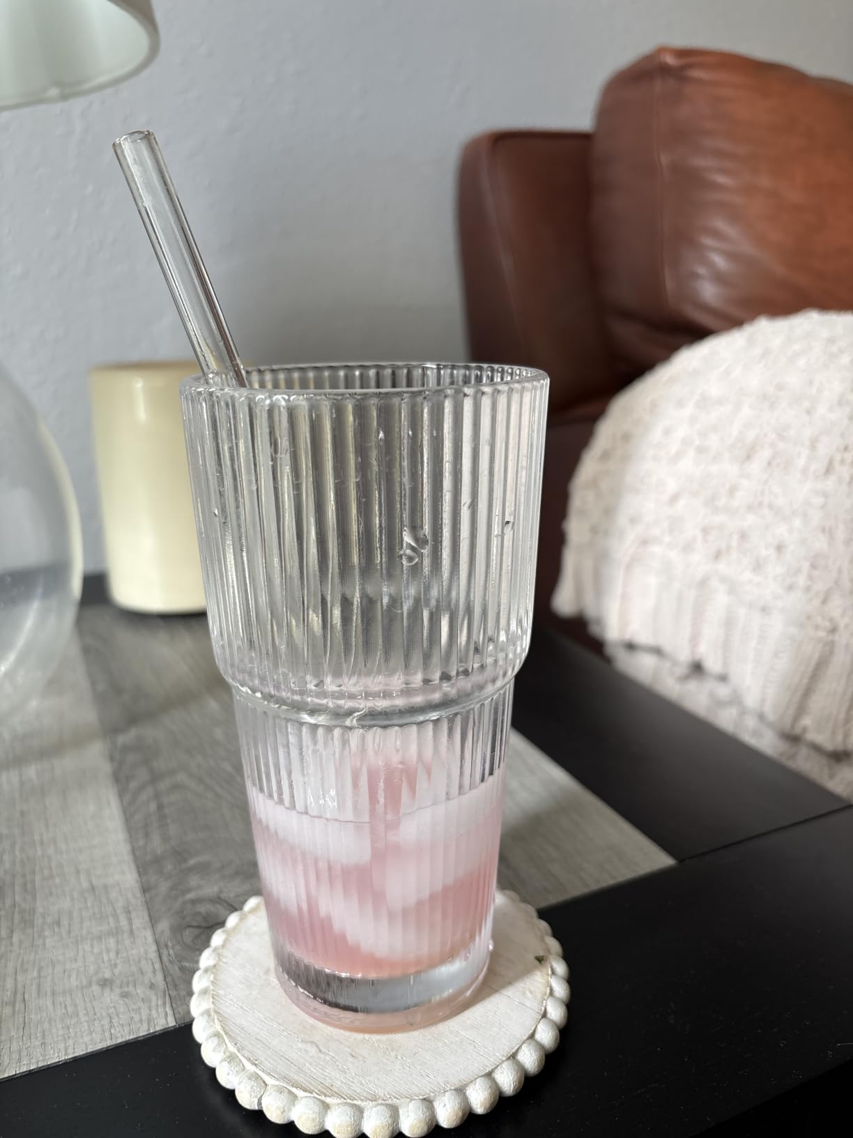 Set of 6 Oversize Ribbed Glassware, 20oz Vintage Clear Glass Tumbler, Large capacity, Origami Style, Fluted Design, Ideal for Water, Iced Coffee, Beer, Tea, Latte, Housewarming Gift (Large) customer photo 2