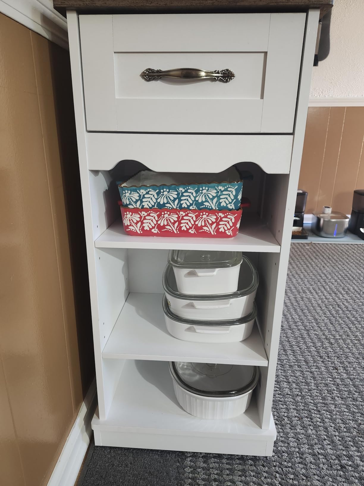 HOSTACK Kitchen Island Cart with Storage, 47'' Kitchen Storage Island on Wheels with 2 Drawers, Rolling Island Table with Adjustable Shelves, Mobile Buffet Sideboard Cabinet for Dining Room, White customer photo 1