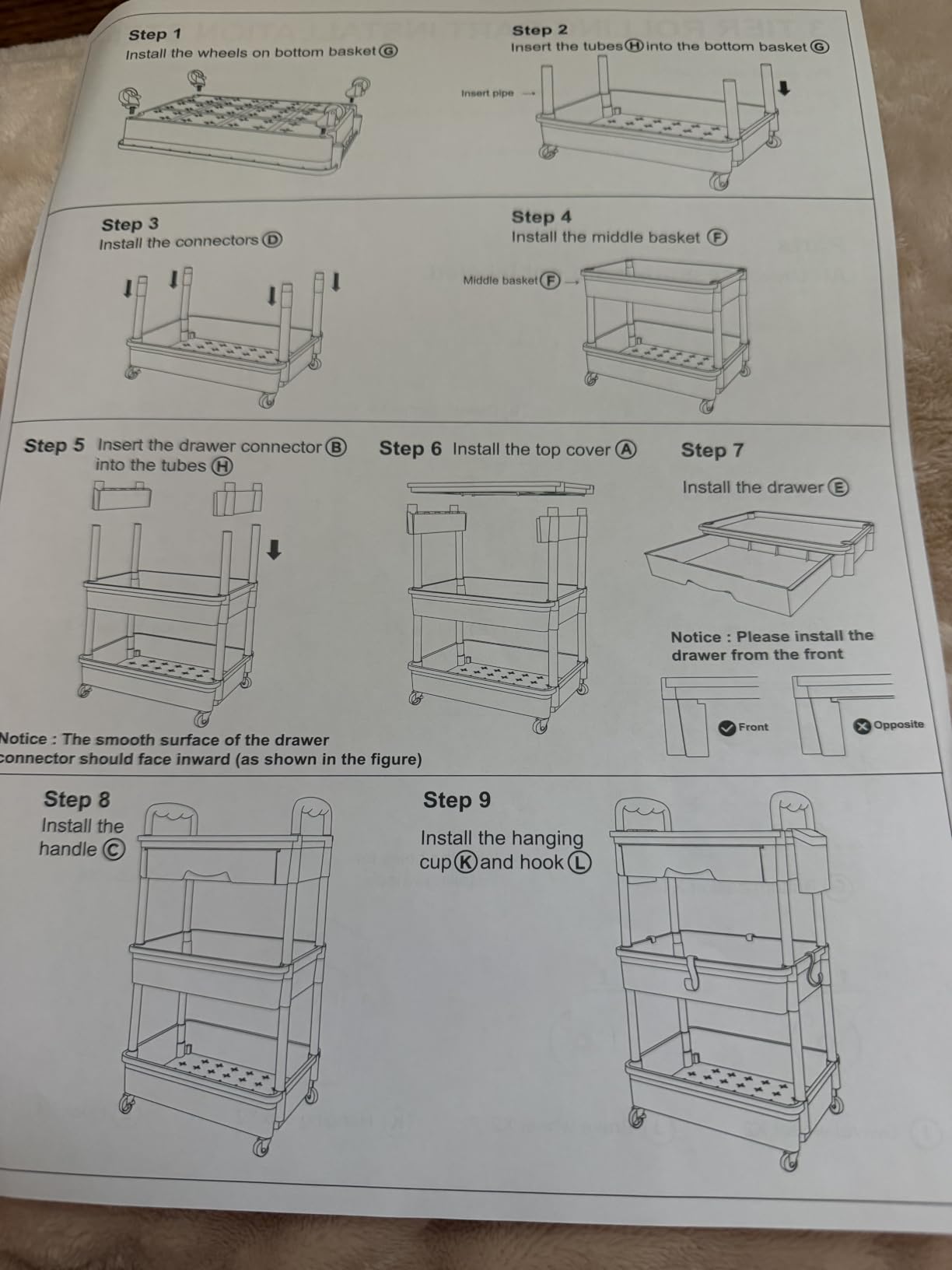 Goovilla 3 Tier Rolling Utility Cart Organizer with Removable Drawer, Black customer photo 2