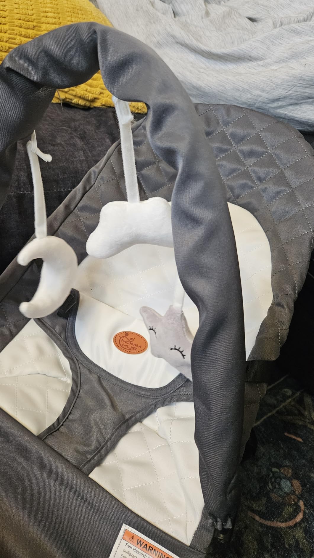 Portable Baby Bouncer Seat for Infants, 0-18 Months, 3 Modes of Use with Rocker & Stationary Options, Ergonomic Infant Chair with Hanging Toys - Grey customer photo 2