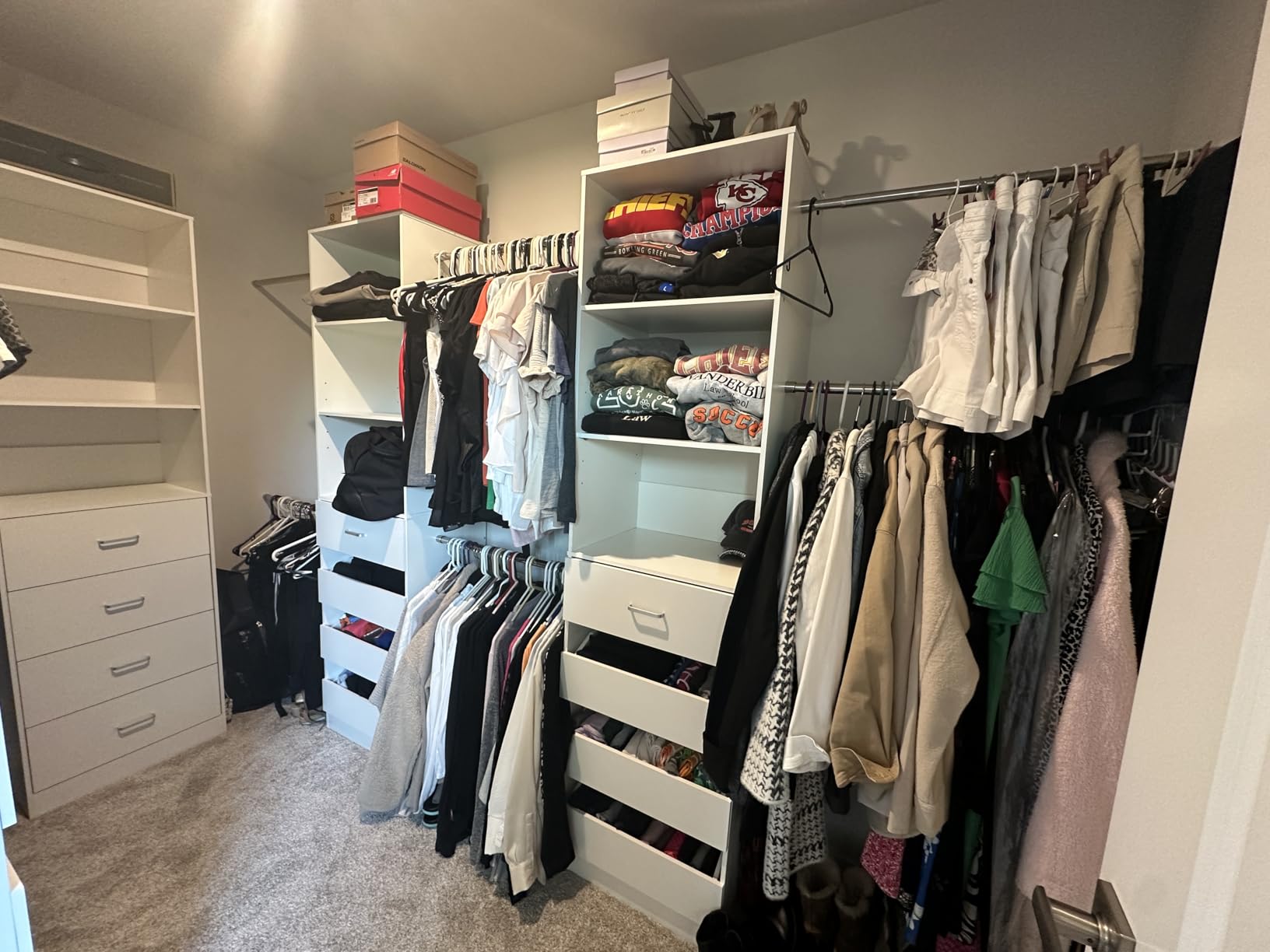 Aheaplus Closet System, 4-9Ft Closet Organizer with 4 Wooden Drawers, Wood Closet Organizer System with Tower, Walk-in Closet Organizer Wardrobe Clothes Rack with 4 Hanging Rods, Garment Rack, White customer photo 2
