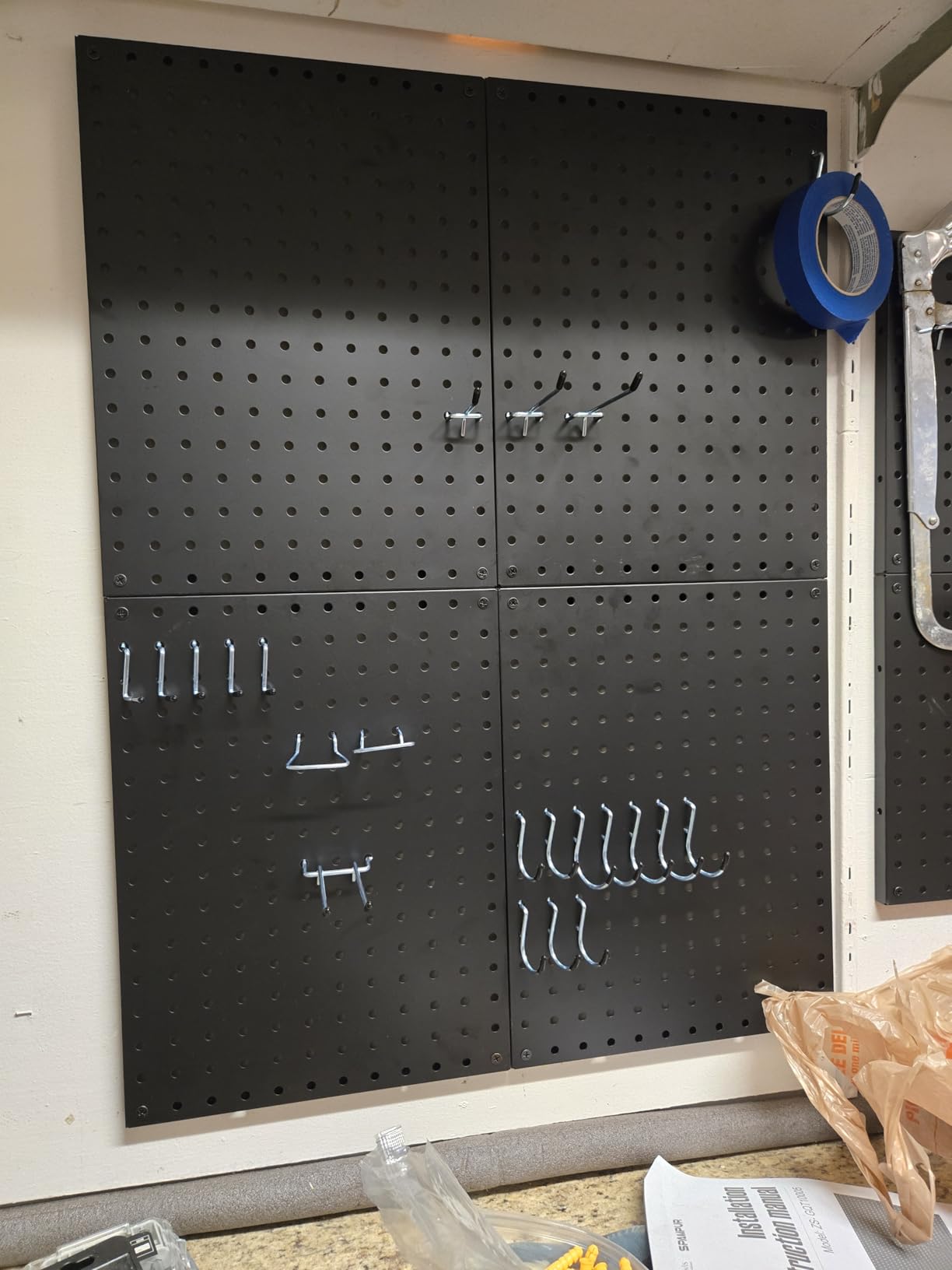 Spampur Peg Board, 4 Pack Metal Black Pegboard Panels with 50 Hooks | Pegboards Wall Organizer, Heavy Duty Peg Board for Walls Home, Garage Tool Storage, Office Organization, Craft Room, Kitchen customer photo 2