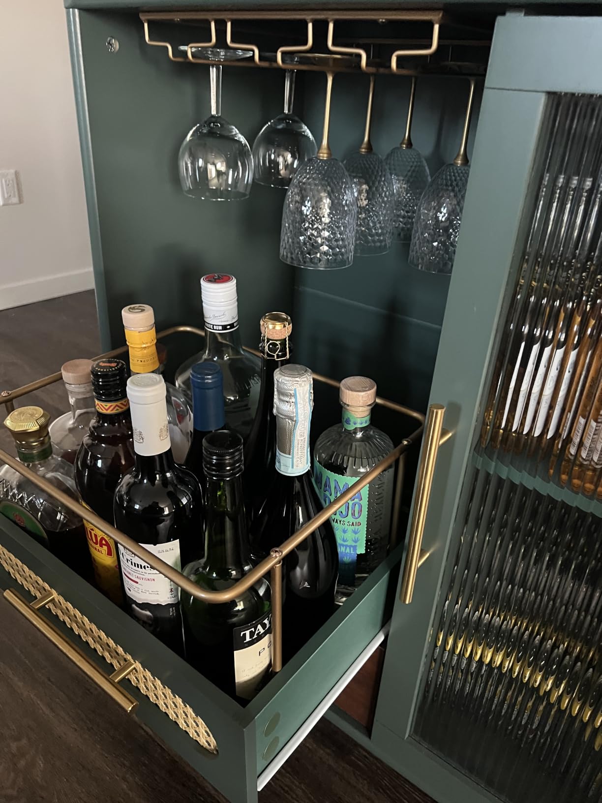 ARTPOWER Modern Coffee Bar Cabinet with Wine Glass Rack and Drawers, Green Liquor Cabinet with Pull-Out Wine Storage for Kitchen, Dining Room, Living Room customer photo 2