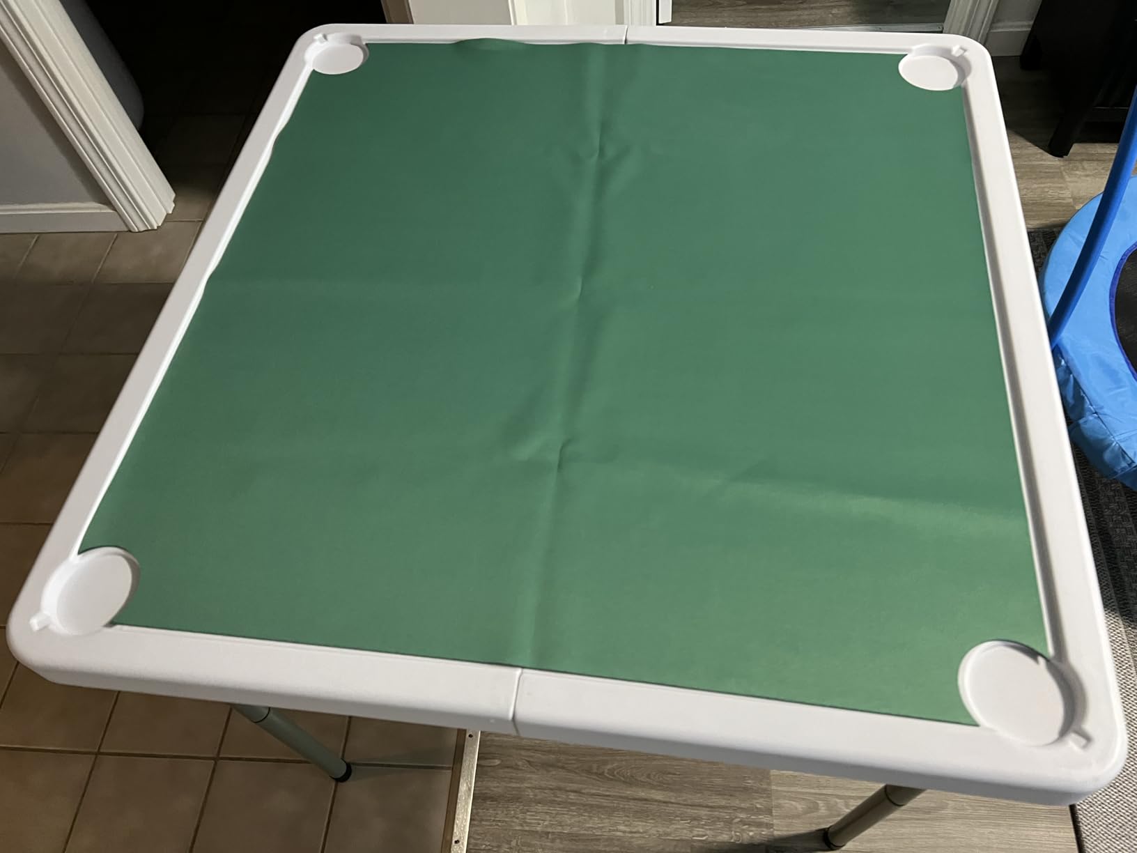GYMAX Mahjong Table Foldable with Mahjong Mat, 4-Player Square Domino Table w/Cup Holders & Carrying Handle, Anti Slip Noise Reduction for Mahjong, Poker, Card Board Games (Green) customer photo 1