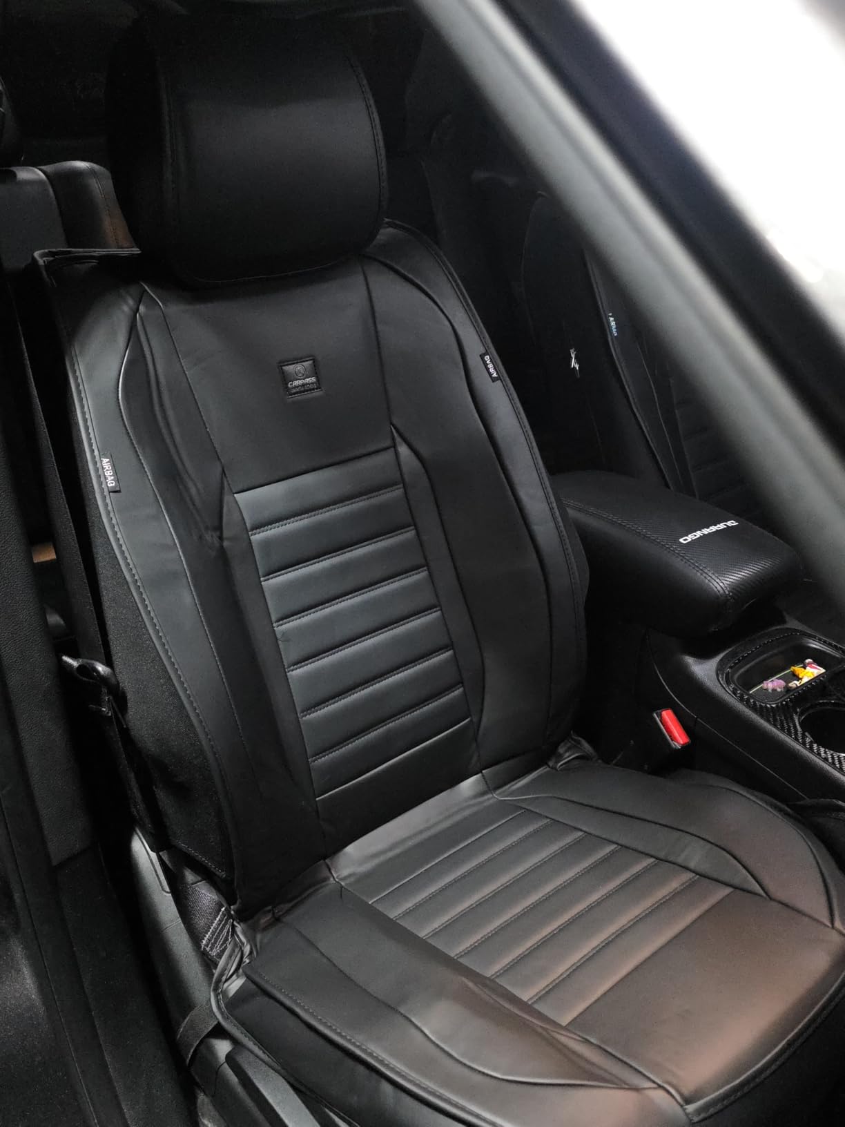 CAR PASS Nappa Leather Car Seat Covers Front Seats, Luxury Seat Protector for Cars, Waterproof Anti-Slip Seat Cushion Airbag Compatible Universal for Sedan SUV Pick-up Truck Automotive Vehicle, Black customer photo 1