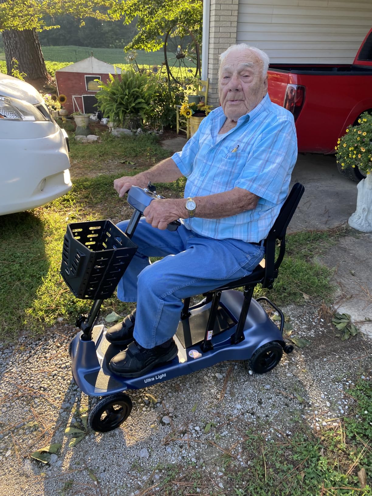 Mobility Scooters for Adults & Seniors - Ultra Lightweight 27.5 lbs Carbon Fiber Folding Electric Scooter - Airlines Approved All-Terrain Portable Scooter with Basket and Charger Included-Blue customer photo 1