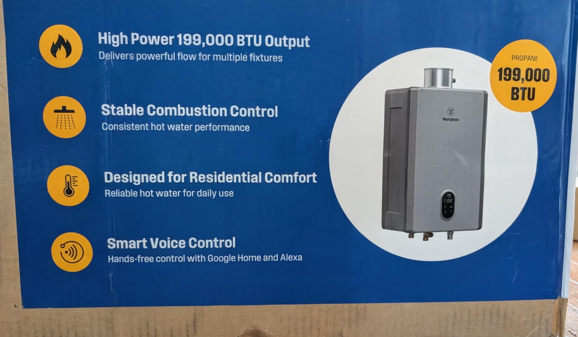 Westinghouse Smart Tankless Water Heater Gas Indoor, 7.9 GPM 180,000 BTU Whole Home Natural Gas Heater, WiFi App Control customer photo 1