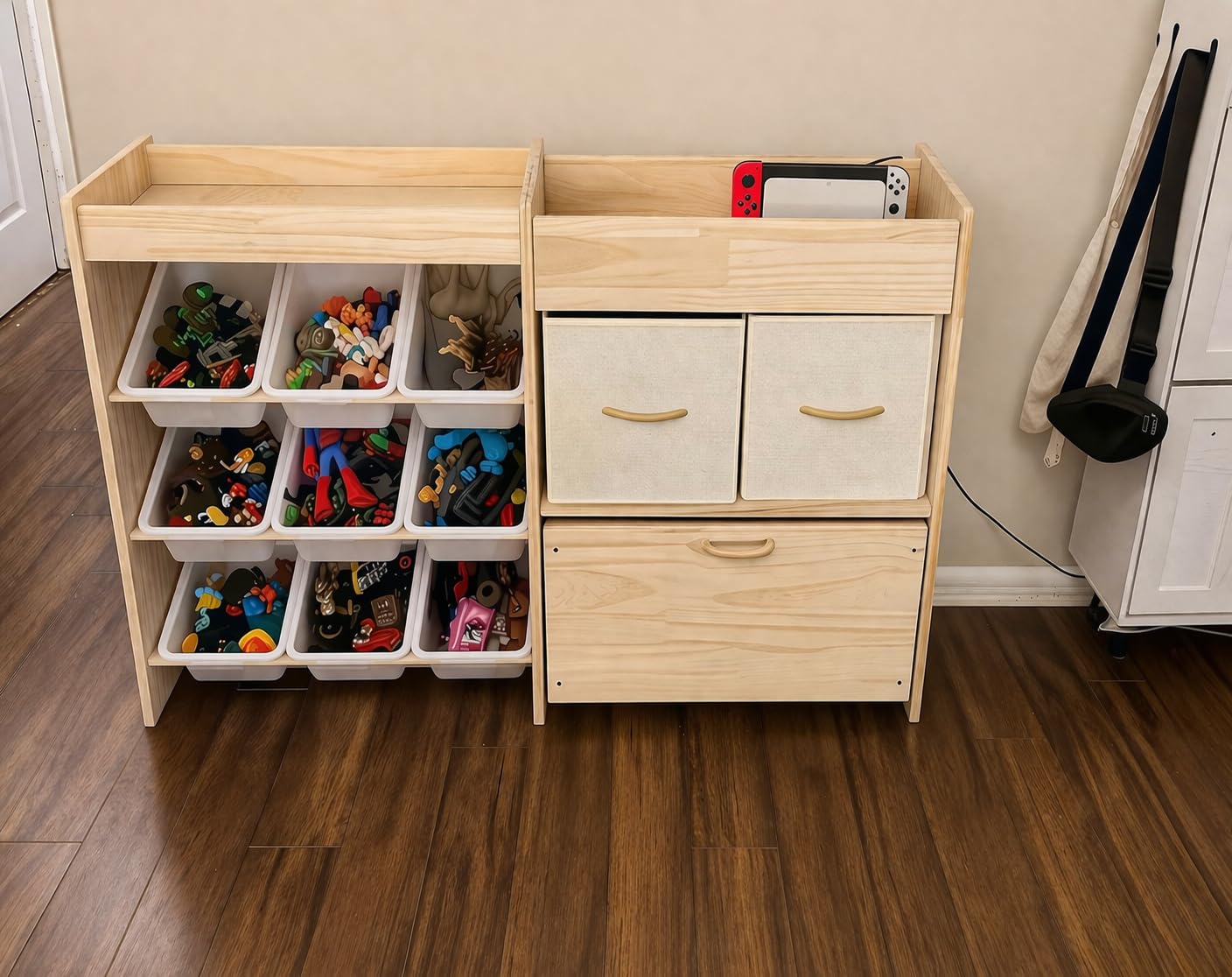 EXPERLAM Toy Storage Organizer for Kids, 9 Bins, 2 Drawers, Solid Pine Kid-Height Storage customer photo 1