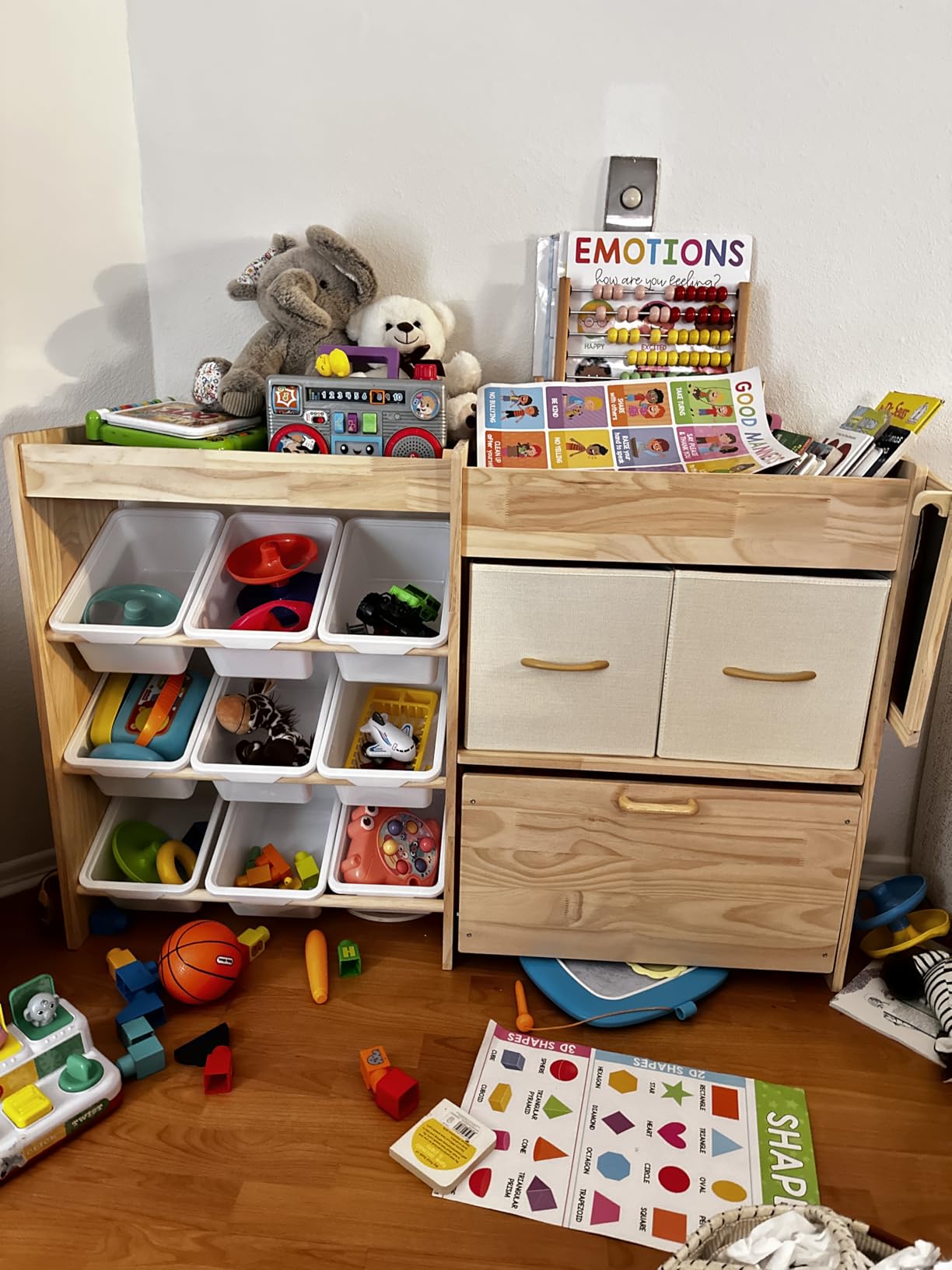 EXPERLAM Toy Storage Organizer for Kids, 9 Bins, 2 Drawers, Solid Pine Kid-Height Storage customer photo 2