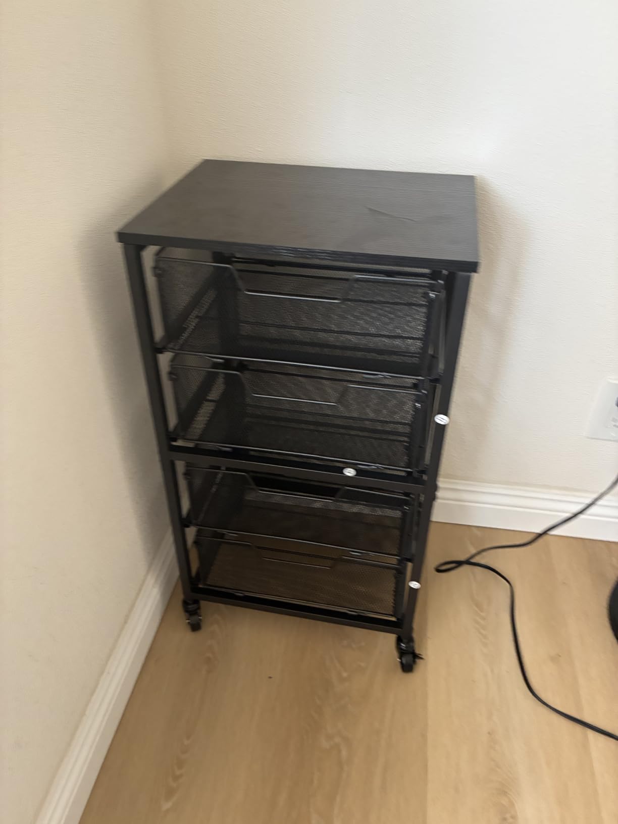 Rolling Cart with Drawers, 4-Drawer Storage Cart on Wheels with Wooden Top customer photo 2