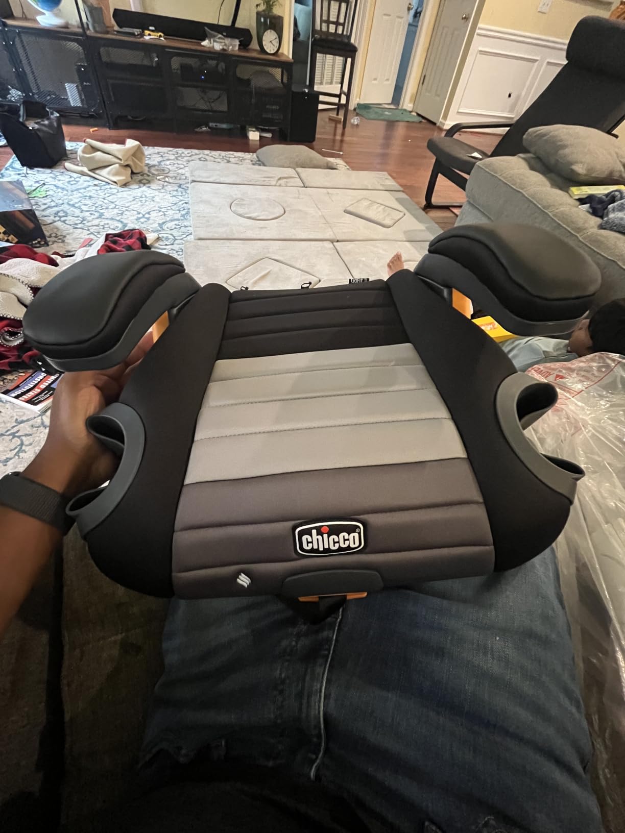 Chicco GoFit ClearTex Plus Backless Booster Car Seat, Latch, 40-110 lbs | Obsidian/Black, Ages 4+, ErgoBoost Foam Padding, Flame Retardant-Free, GREENGUARD Gold, Washable Pad, Portable Booster Seat customer photo 2