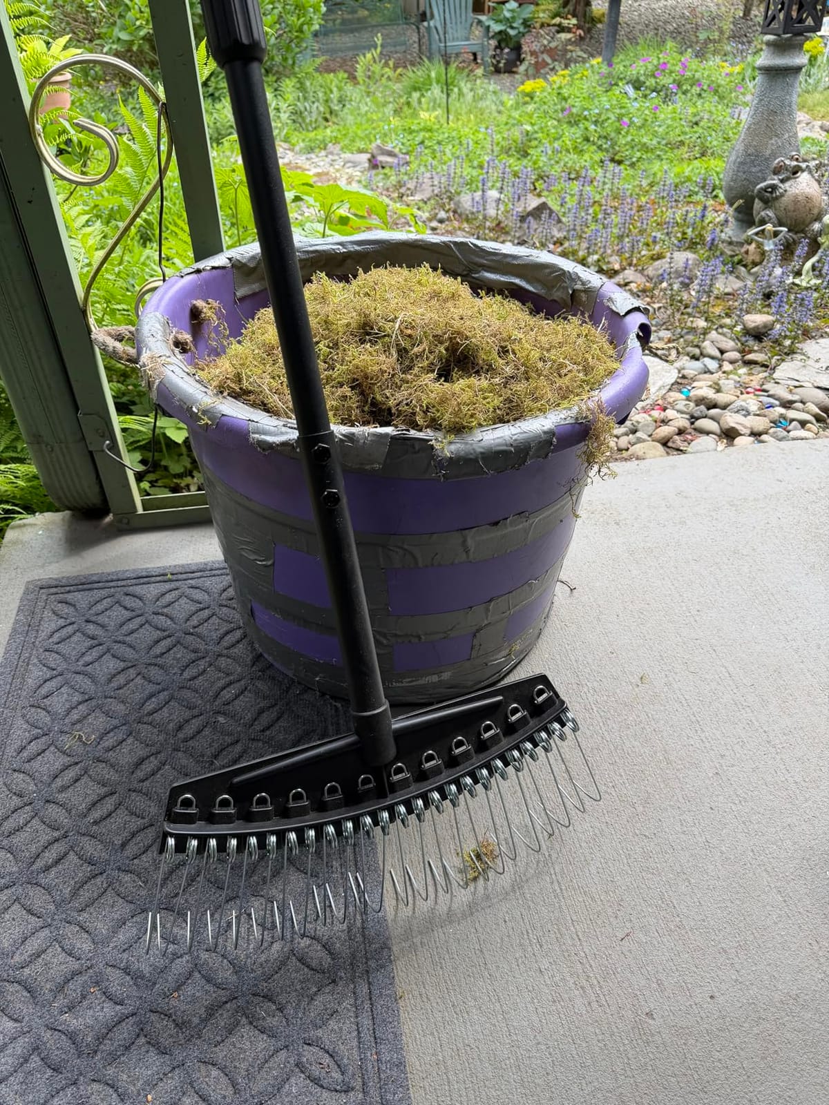 Colwelt Thatch Rake, Dethatcher Rake with Thin, Curved Spring Steel Tines, Dethatching Thatching Rake for Lawns with 61'' Steel Handle, Lawn Tine Rakes for Pine Needles, Dead Grass, Garden Debris customer photo 2