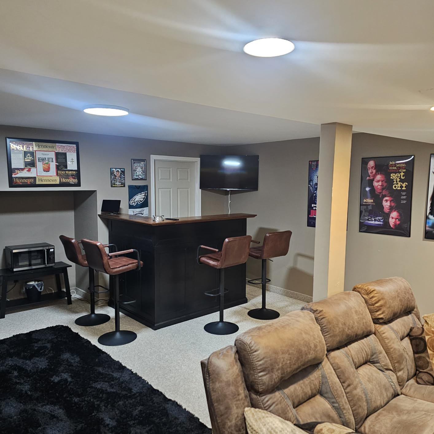 GDLF L Shaped Home Bar Cabinet with Fridge Space, Oversized Modern Basement Bar Table, 67