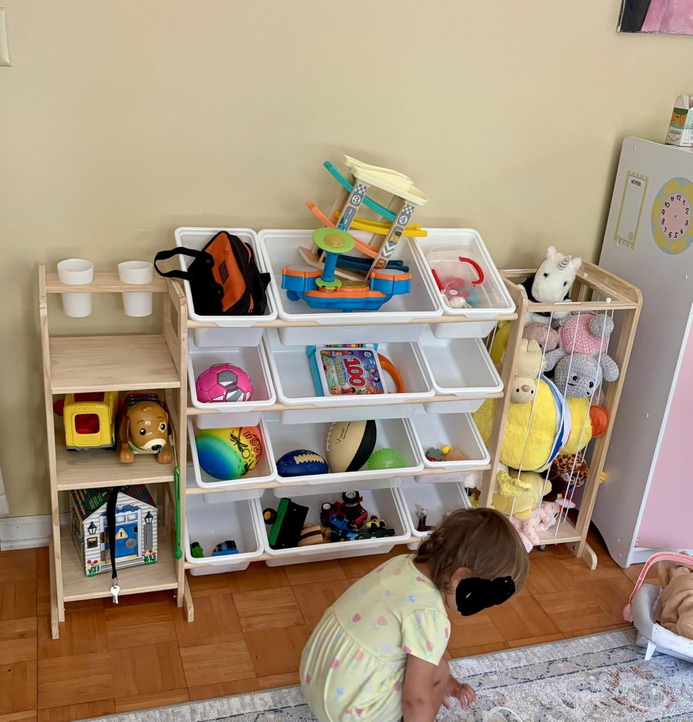 Toy Storage Organizer with Bookshelf and Stuffed Animal Storage, Kids Playroom Organization with 12 Toy Bins customer photo 2