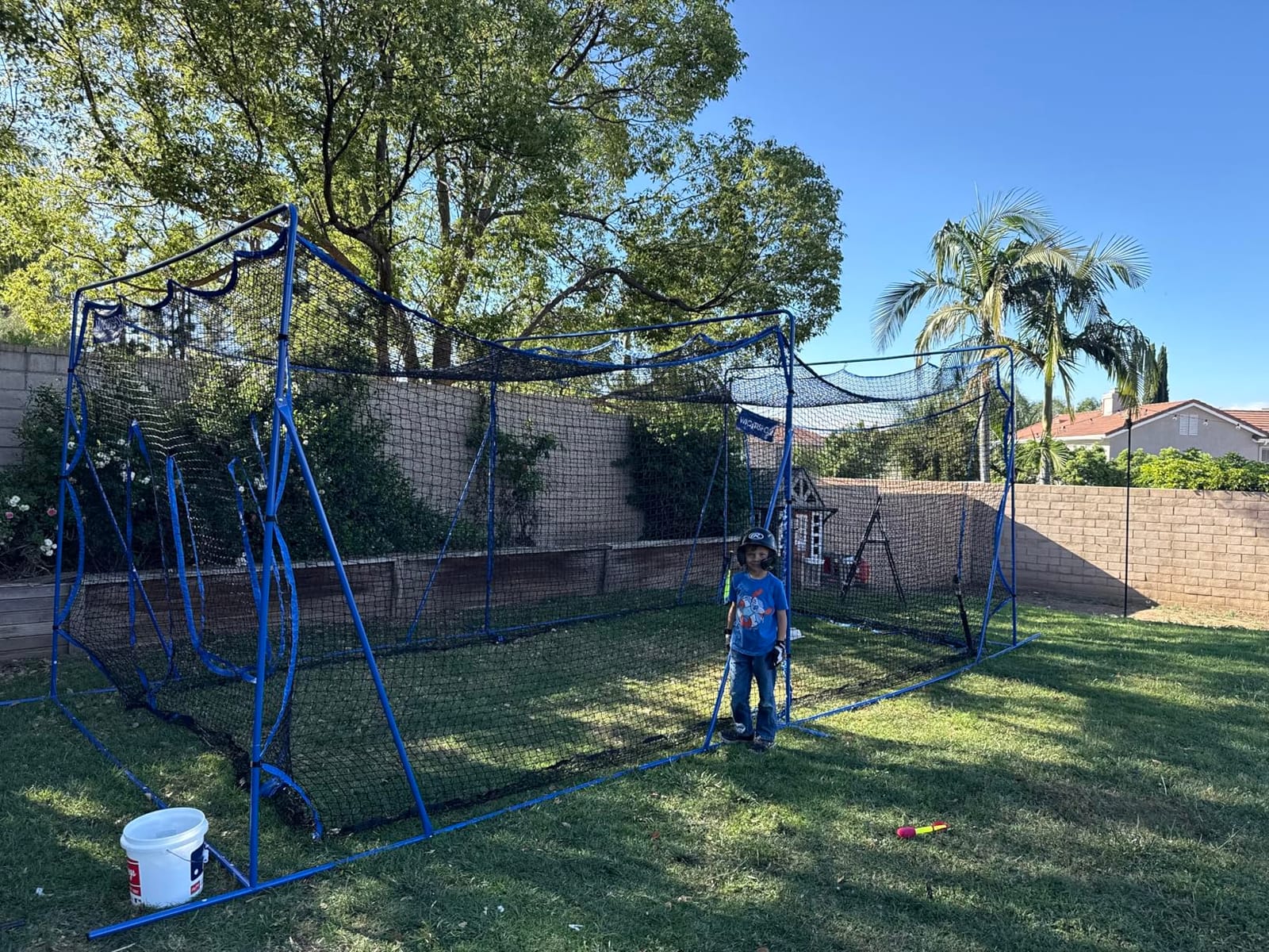 Batting Cage Net with Metal Frame, 20x10x8ft Baseball Softball Practice Net | All-Around Ball Containment, Dual Sided 7-Ply Tear Resistant Net customer photo 2