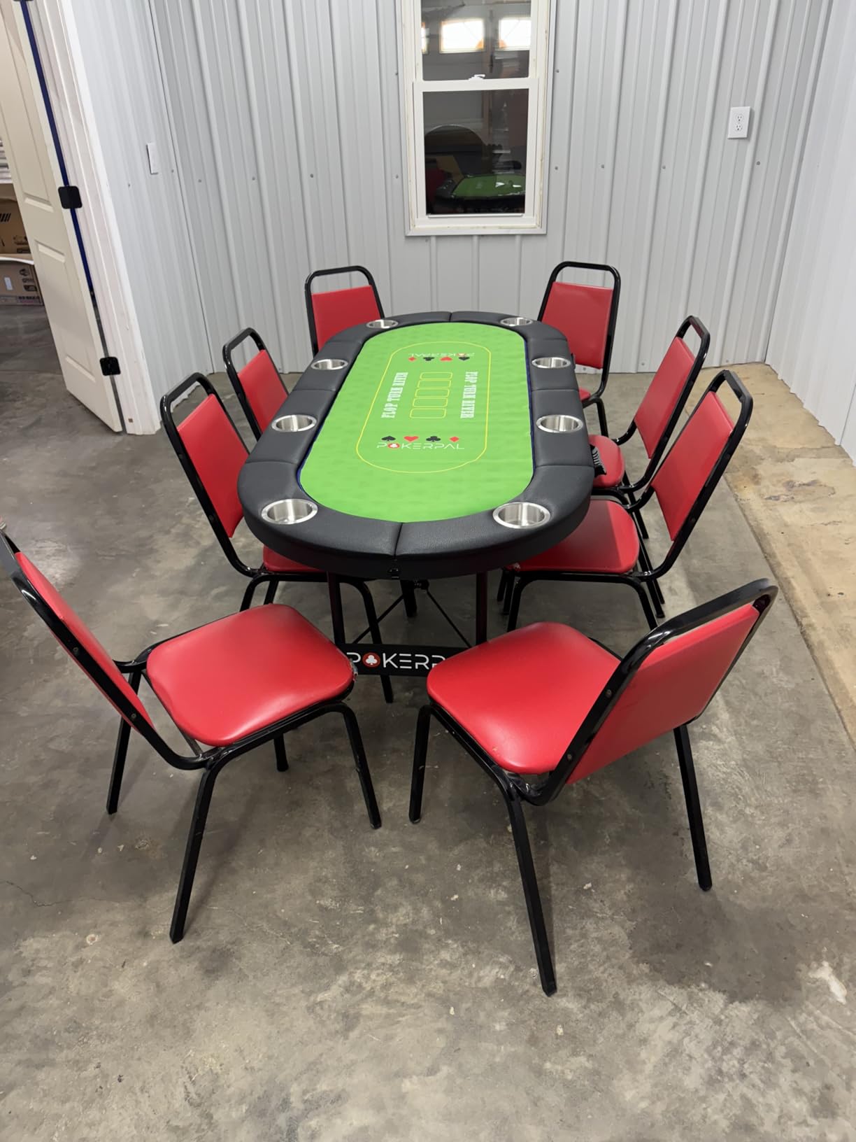 8 Player Poker Table with 2 Interchangeable Game mats, Texas Hold'em and Blackjack, Collapsible Casino Table with Padded Rails and XXL Cup Holders for Wine and Whiskey Glasses, (71 in) - Burgundy customer photo 1