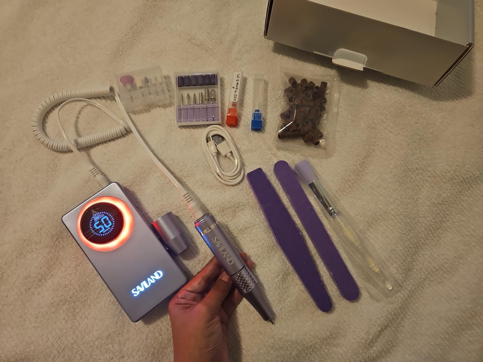 SAVILAND 2026 Nail Drill Professional: 40000RPM Electric Nail Drill 30S Fast Removal for Acrylic Nails Low Noise Electric Nail File Long-Lasting Manicure Pedicure Mobile Tech & Salon (Gradient Purple) customer photo 2