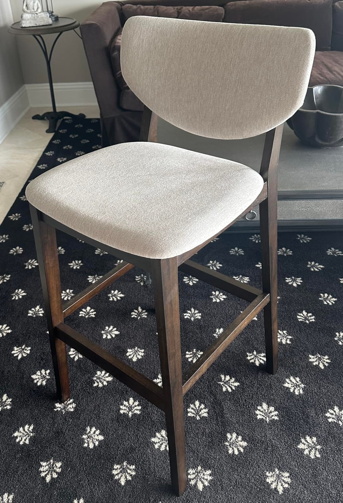 PrimeZone 26 Inch Kitchen Counter Height Barstools Set of 2, Walnut & Beige | Upholstered Bar Stools with Back & Rubber Wood Legs, Mid-Century Modern Counter Stool Chair for Kitchen Island, Dining Room customer photo 2