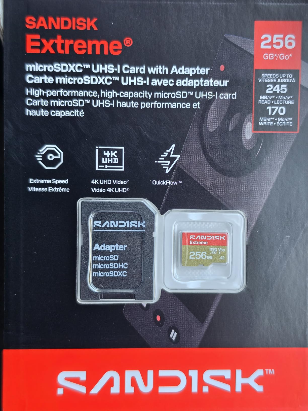 SANDISK 512GB Extreme microSD UHS-I Card - Up to 245MB/s Read Speed and 170MB/s Write Speed, 5.3K Video, 4K UHD Video, high-Performance for Action cams, Drones, Android Devices - SDSQXH9-512G-GZ6MA customer photo 1