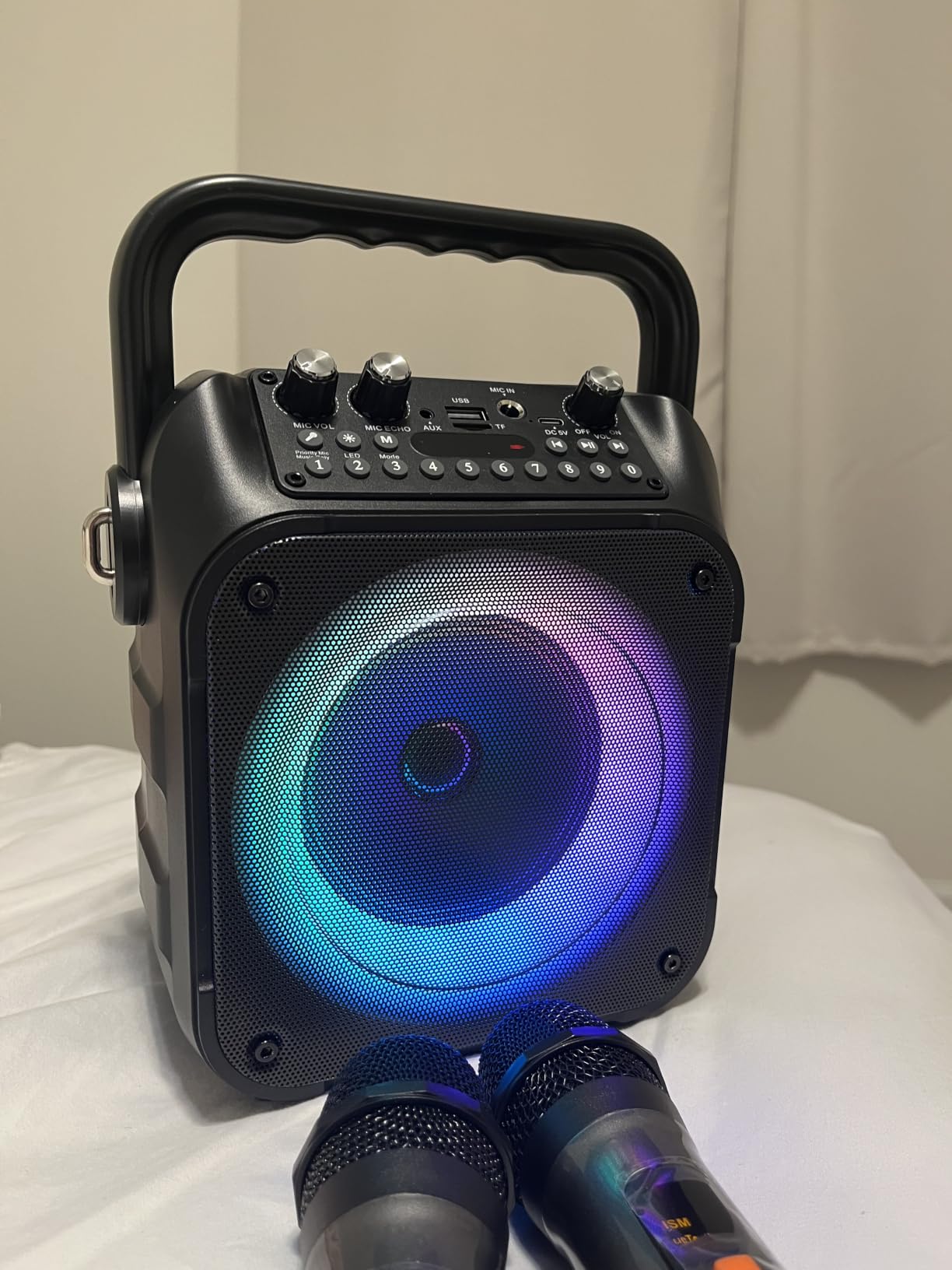 Karaoke Machine with 4 Wireless Microphones for Adults and Kids | Bluetooth Speaker, 5 Light Modes, PA System, TWS Stereo Pairing, USB/TF/REC/FM/AUX, 6-8H Playtime for Home Party and Outdoor customer photo 1