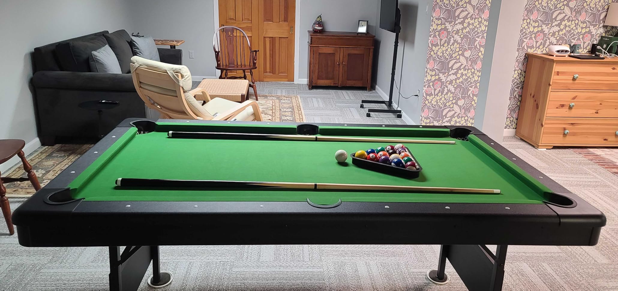 SereneLife 6-Ft Folding Pool Table - Best in Stability - Steel Frame, Fully Supported Slate, Welded Leg Supports with Safety Anti Collapse Locks, 128LB Heavy Duty Billiard Game and Accessory Set customer photo 1