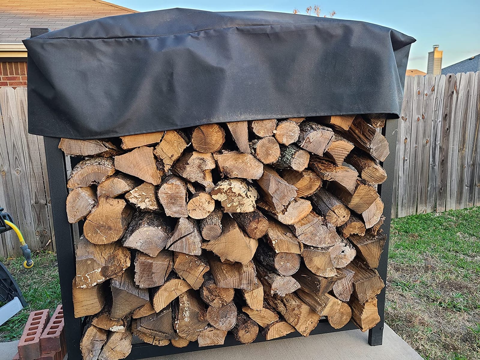 Woodhaven 4-Foot Raised Firewood Rack with Cover, 1/4 Cord | Made in USA customer photo 1