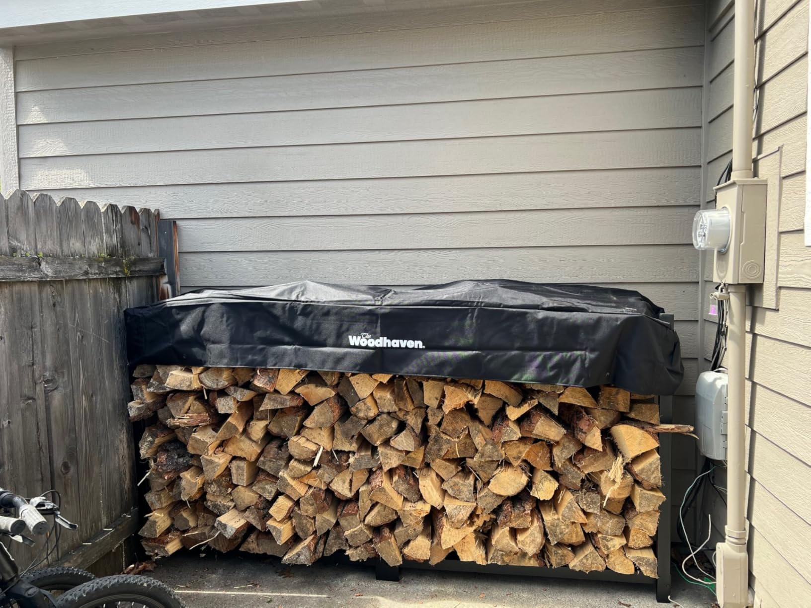 Woodhaven 8-Foot Firewood Rack – American Brand – 1/2 Cord Raised Lumber Storage Rack – Keeps Wood Dry & Ready – Heavy-Duty Steel, Lifetime Structural Warranty (With Cover) customer photo 2