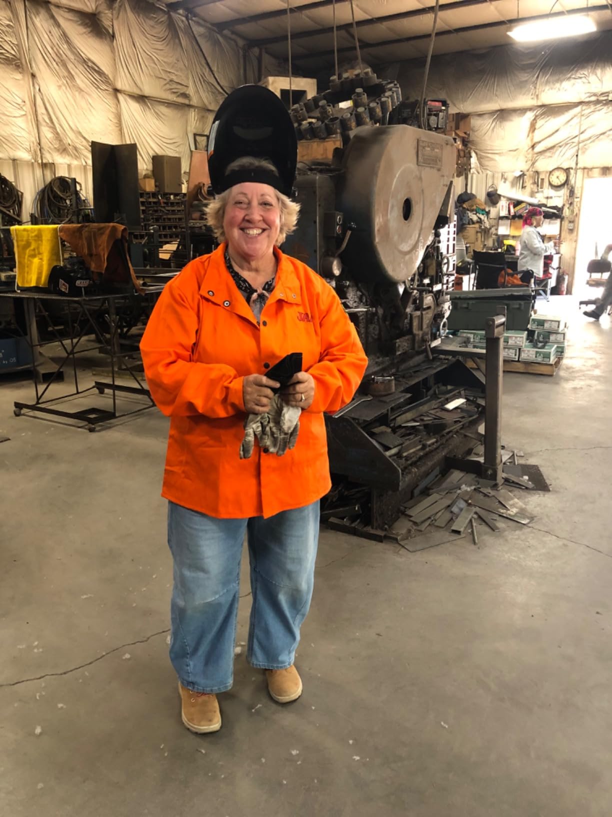 Revco Black Stallion (FO9-30C Welding Jacket, 9 oz Flame Resistant Cotton, Stand-Up Welder's Collar, Leather Reinforced Snaps, Scribe Pockets & Inside Pocket, Small, Safety Orange customer photo 1