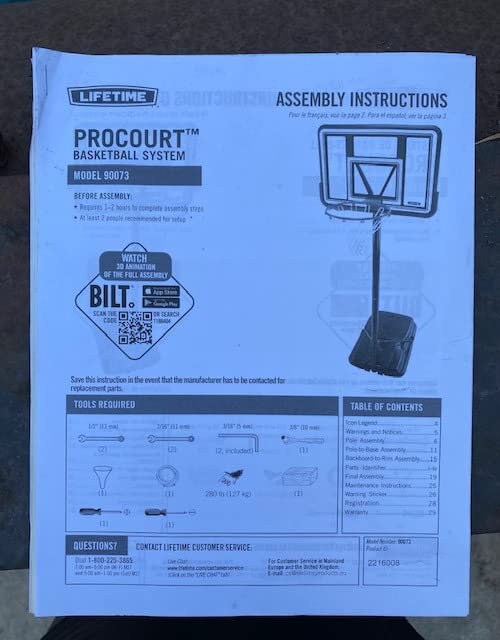 Lifetime Pro Court Height Adjustable Portable Basketball System, 44 Inch Backboard, Blue/White customer photo 1