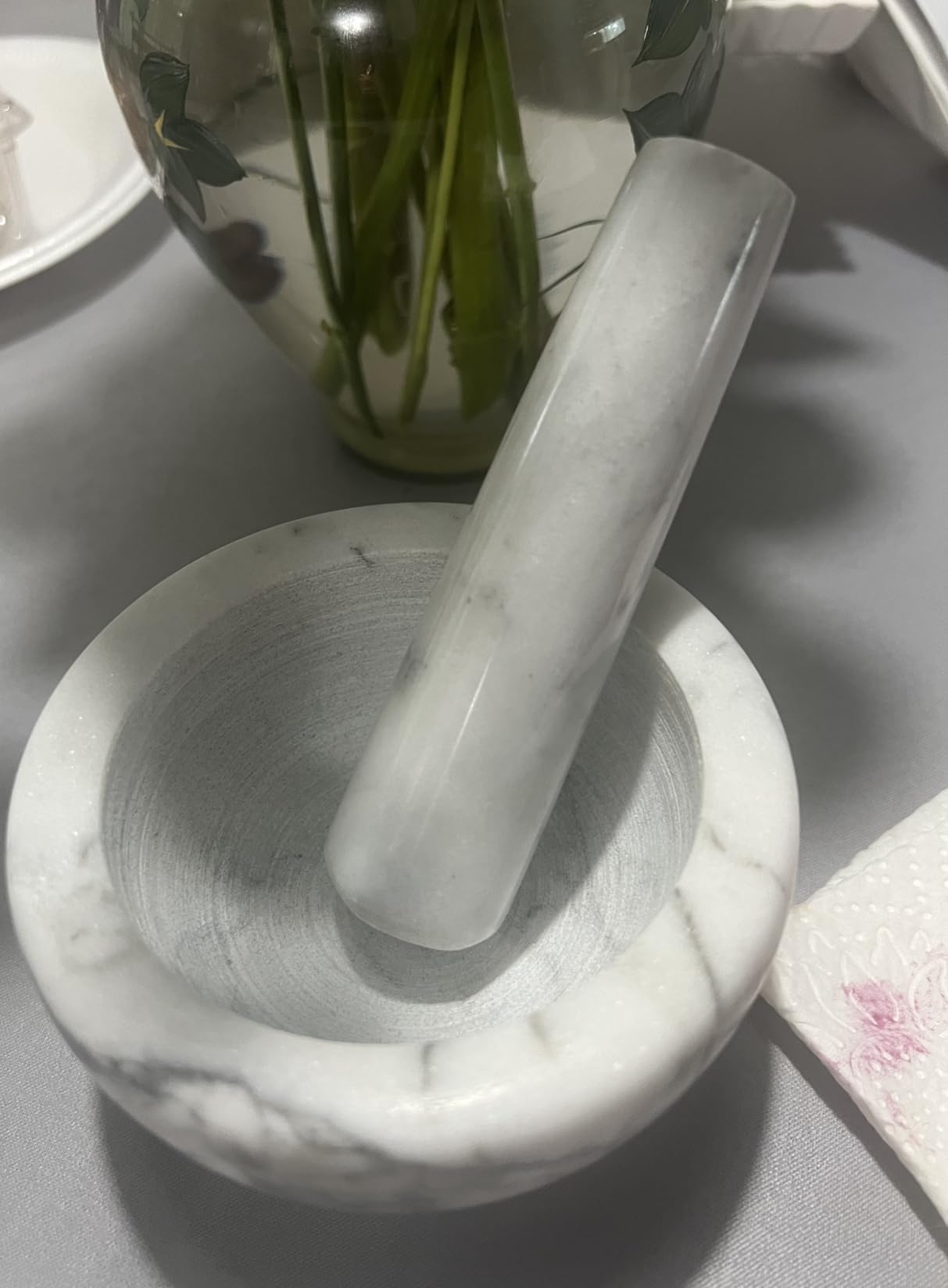 HIC Kitchen Mortar and Pestle Set, Solid Carrara Marble, 3.8-Inch, Spice Herb Grinder, Pill Crusher, Nut Butter Maker customer photo 2