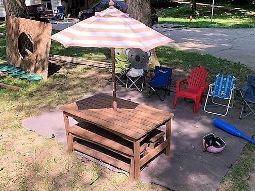 KidKraft Outdoor Wooden Table & Bench Set with Cushions and Umbrella customer photo 1