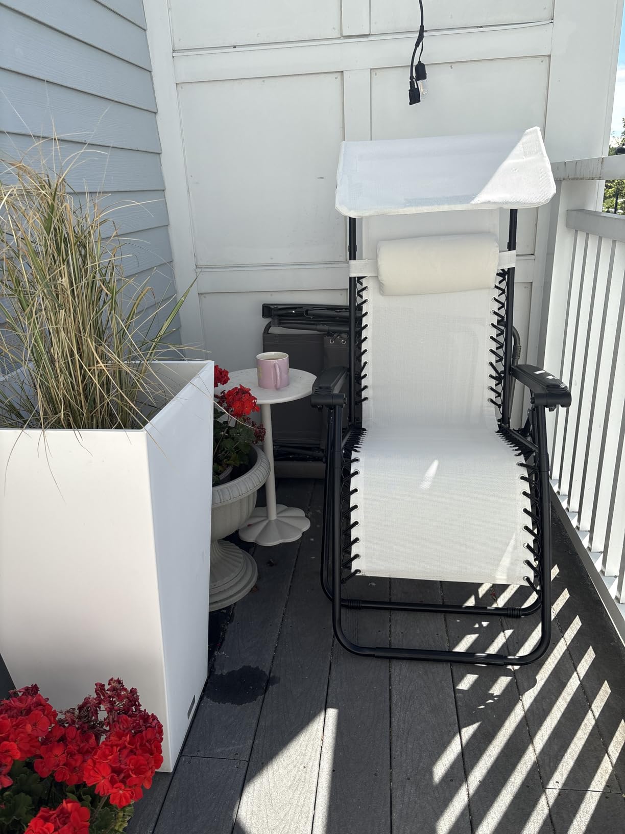 Best Choice Products Folding Zero Gravity Outdoor Recliner Patio Lounge Chair w/Adjustable Canopy Shade, Headrest, Side Accessory Tray, Textilene Mesh - Beige customer photo 2