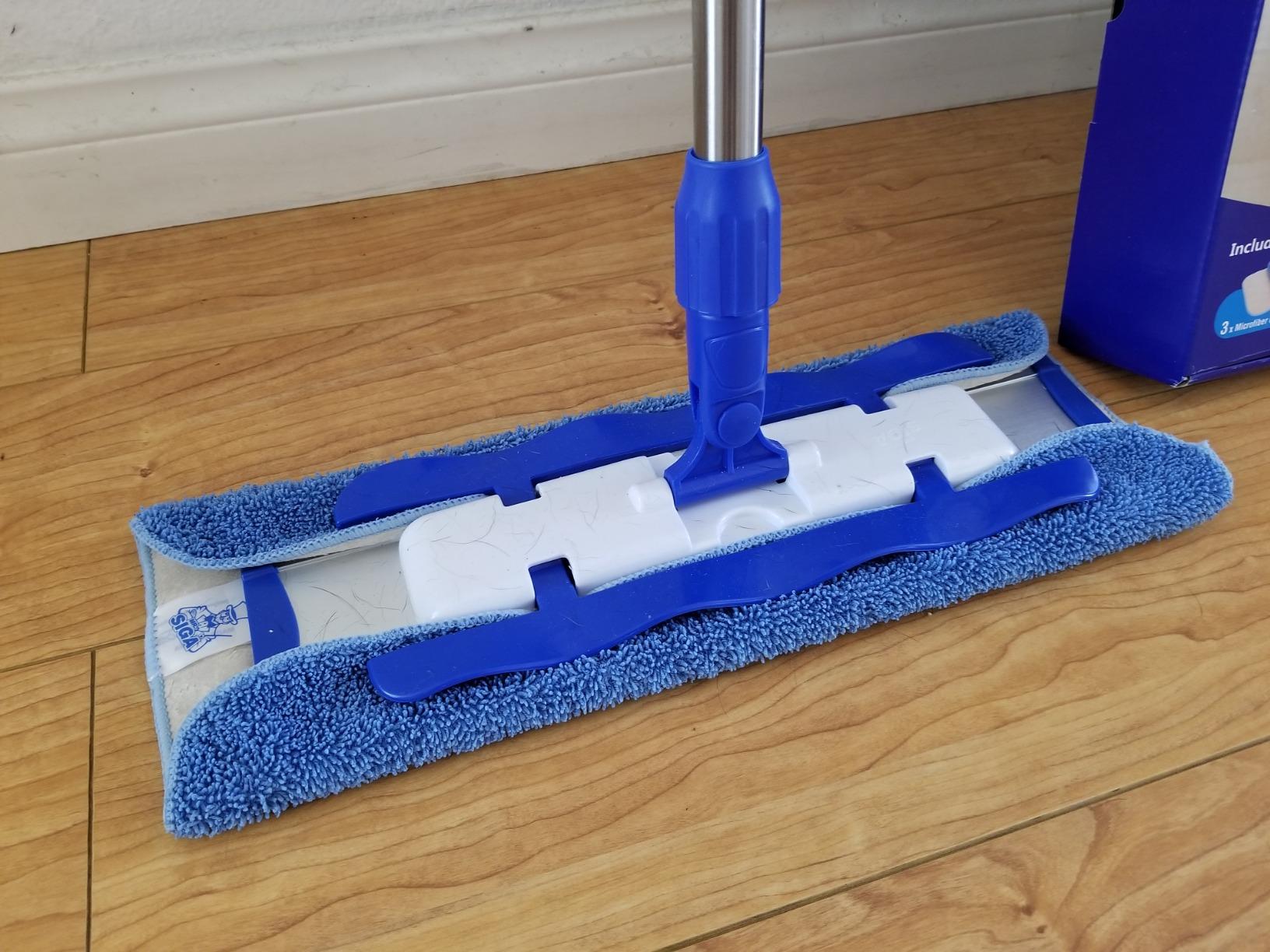 MR.SIGA Professional Microfiber Mop for Hardwood, Laminate Floor Cleaning | Stainless steel telescopic handle, 3 reusable microfiber flat mop refills and 1 dirt removal scrubber included customer photo 1