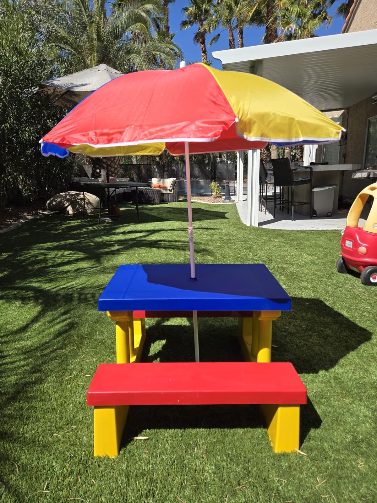 Costzon Kids Picnic Table, Indoor & Outdoor Plastic Table and Bench with Removable Umbrella, Portable Toddler Picnic Table and Chair Set for Garden, Backyard, Patio customer photo 2