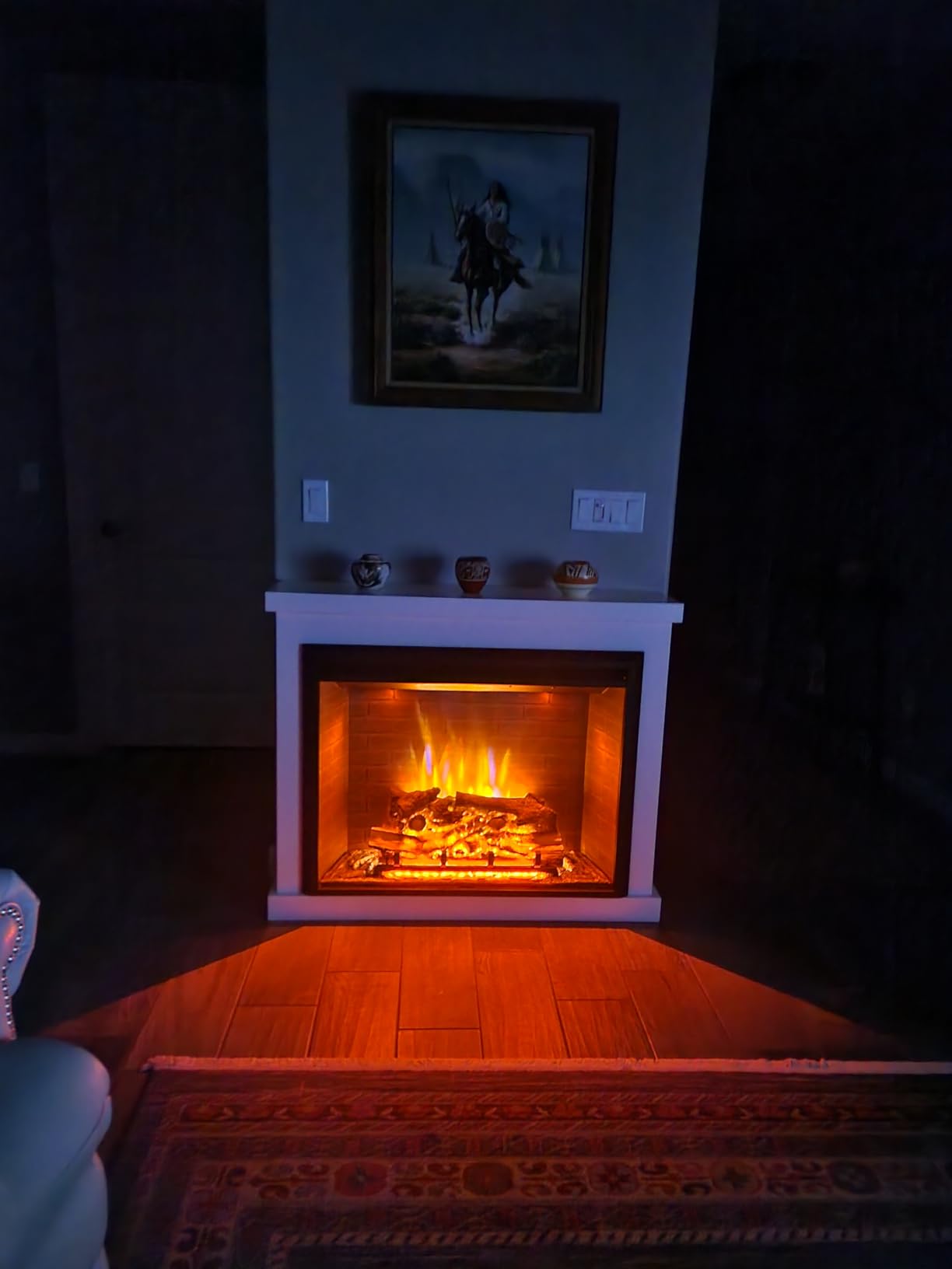 PuraFlame Western Electric Fireplace Insert with Fire Crackling Sound, Remote Control, 750/1500W, Black, 33 1/16 Inches Wide, 25 9/16 Inches High customer photo 1