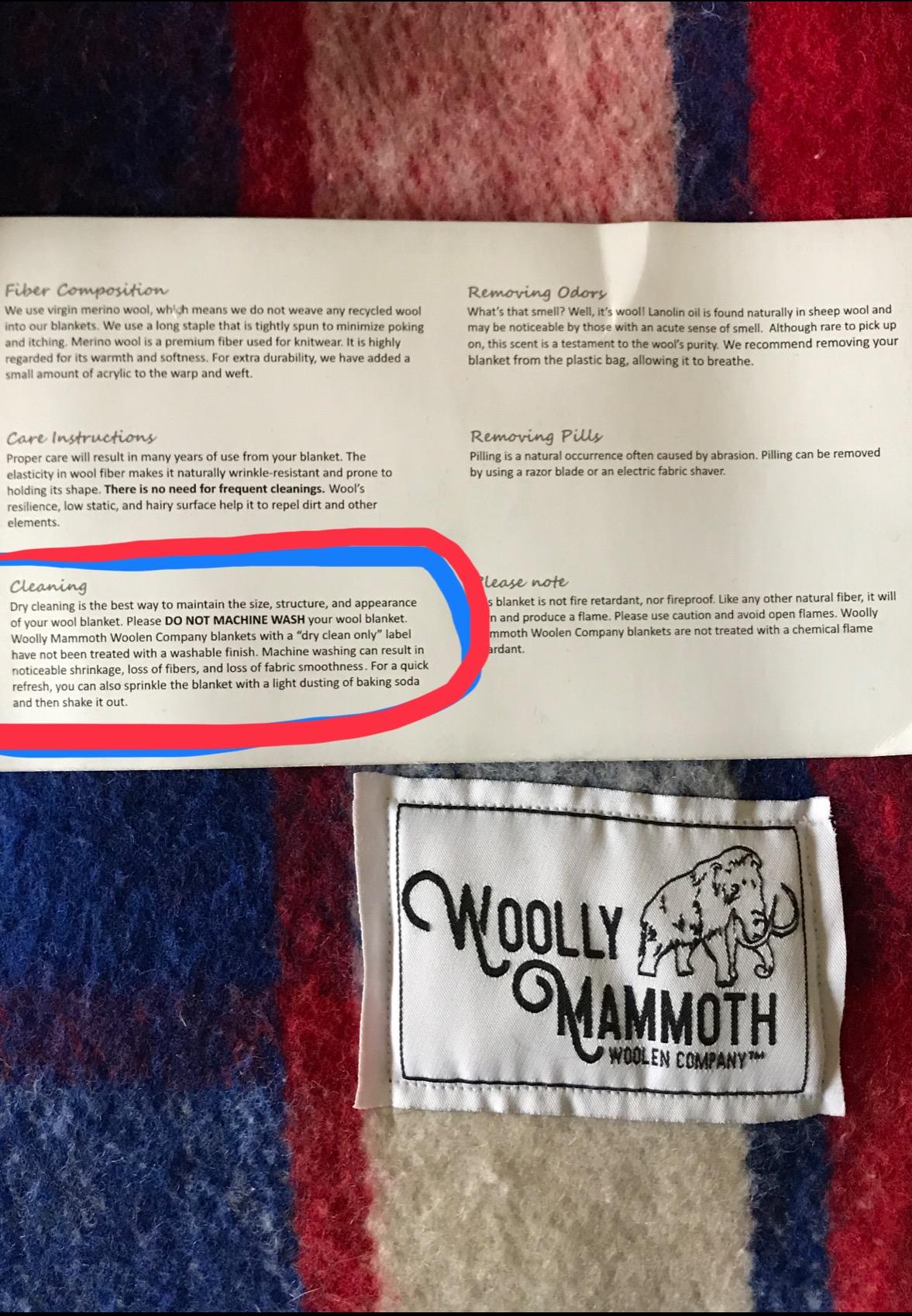 Woolly Mammoth Merino Wool Blanket, Washable Outdoor Throw Blanket, 66