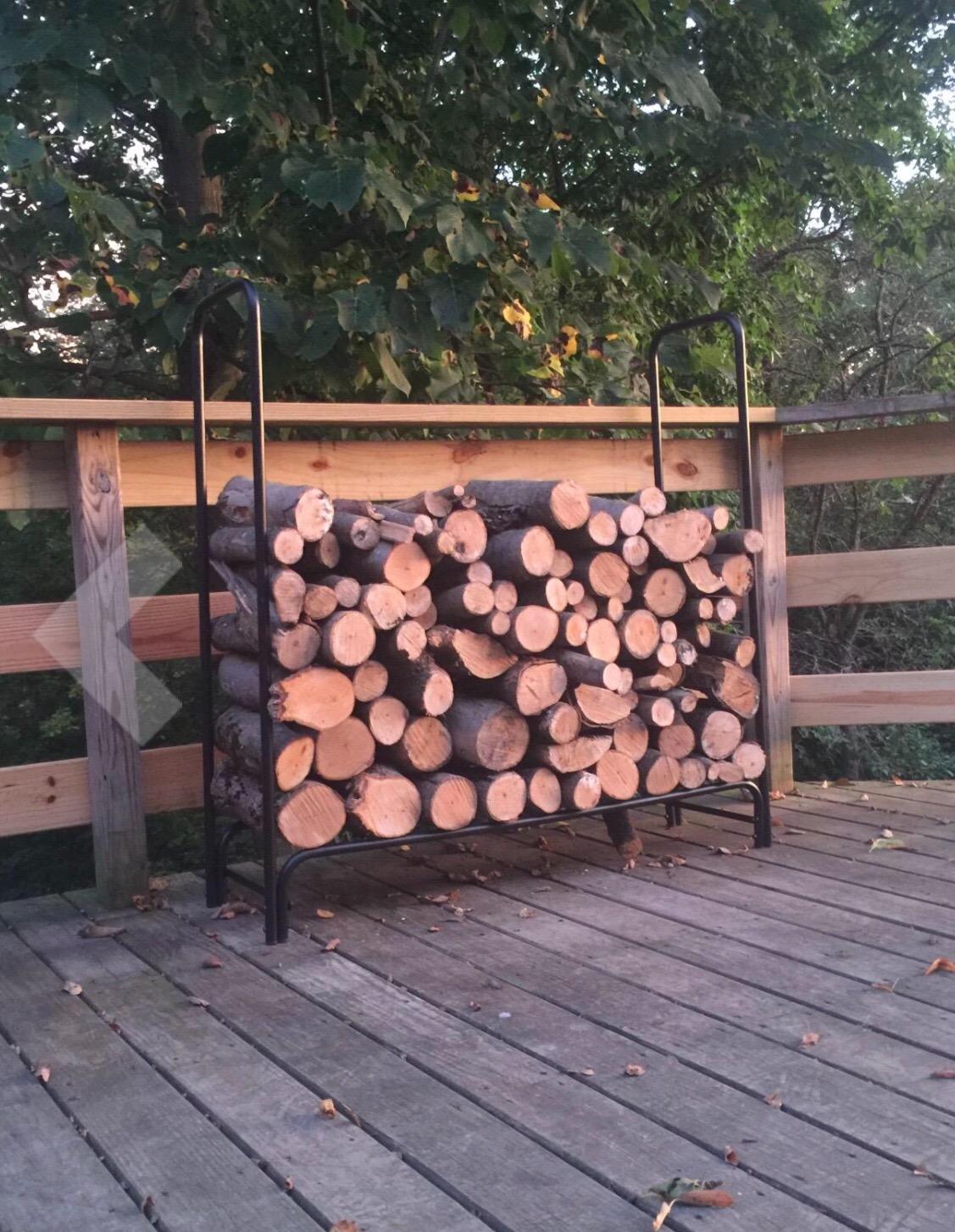 Amagabeli 4ft Firewood Rack Stand Adjustable Indoor Outdoor Fireplace Log Holder Heavy Duty Metal Wood Pile Storage Organizer Wrought Iron Lumber Stacker for Patio Black customer photo 1