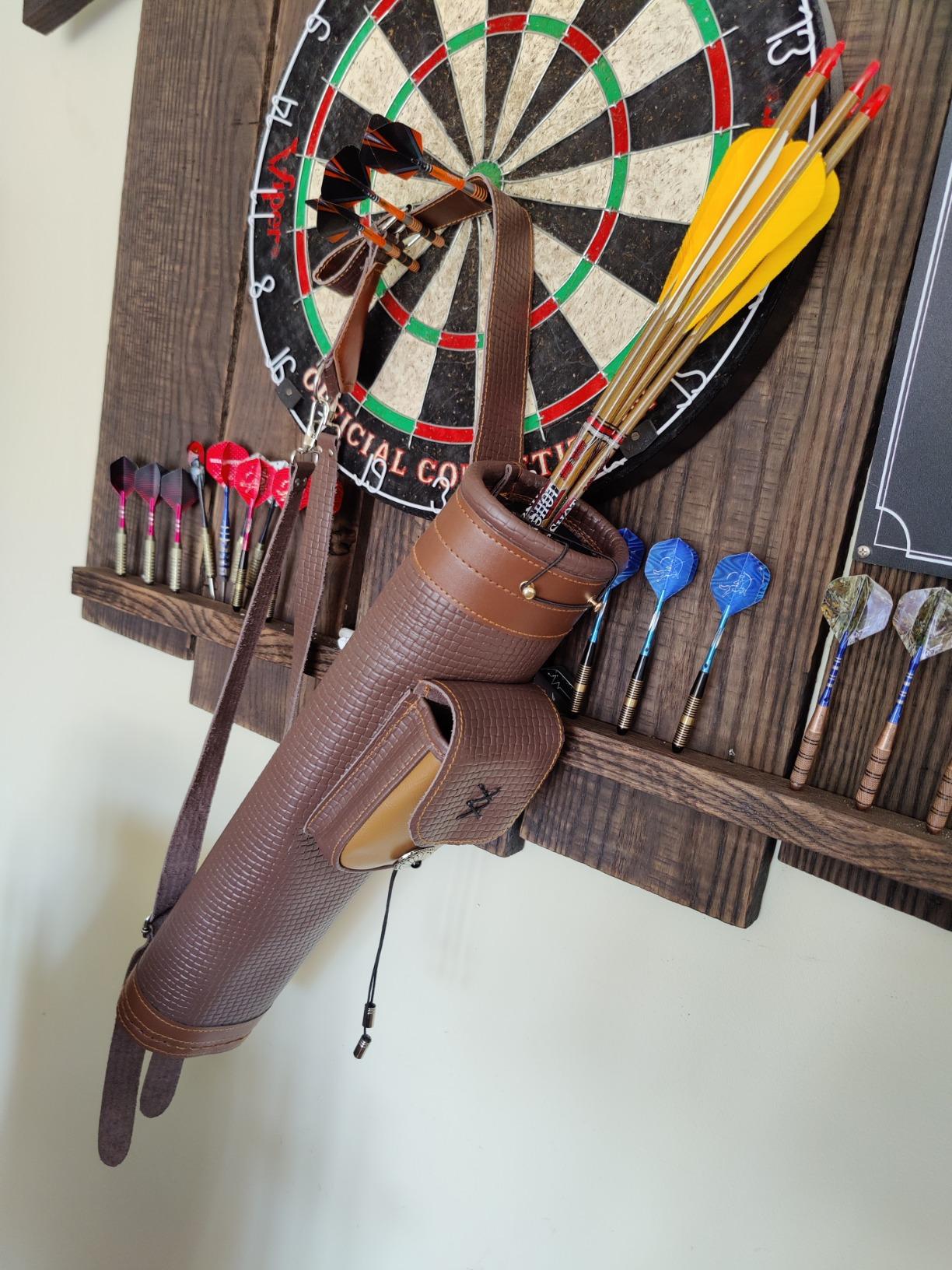 TOPARCHERY Traditional Shoulder Back Quiver Bow Leather Arrow Holder with Large Pouch Handmade Straps Belt Bag Brown customer photo 2