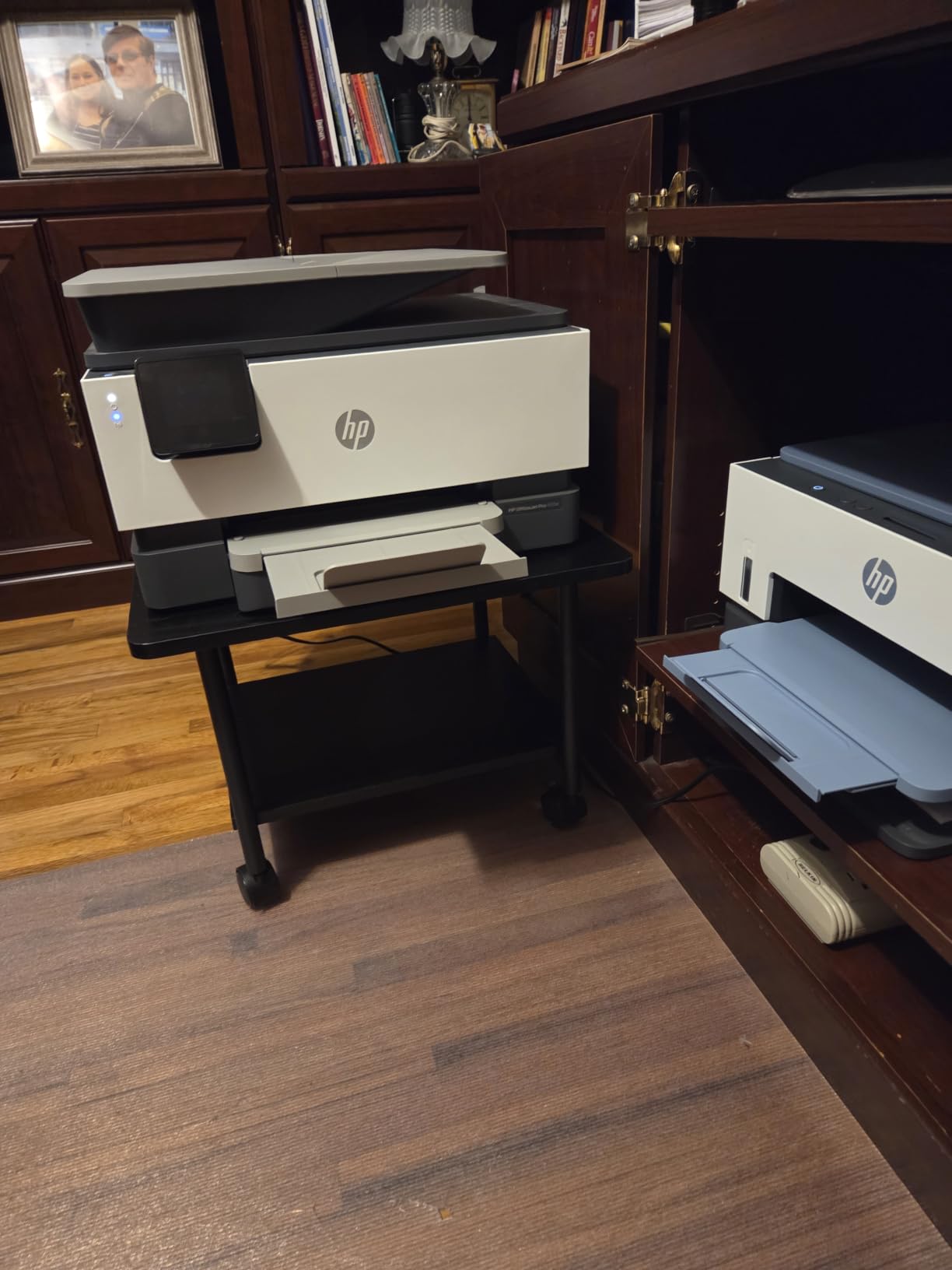 VASAGLE 2-Tier Printer Stand with Locking Wheels, Under Desk Printer Table, Industrial Mobile Cart, 18.9 x 15.7 x 13.4 Inches, Storage Shelf, for Home Office, Ebony Black, BARNET Collection UOPS02B customer photo 1
