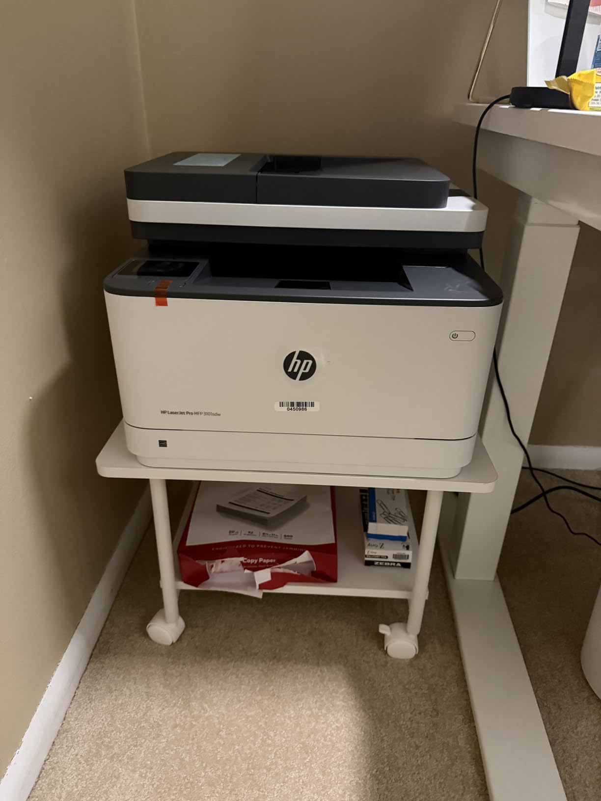 VASAGLE 2-Tier Printer Stand with Locking Wheels, Under Desk Printer Table, Industrial Mobile Cart, 18.9 x 15.7 x 13.4 Inches, Storage Shelf, for Home Office, Ebony Black, BARNET Collection UOPS02B customer photo 2