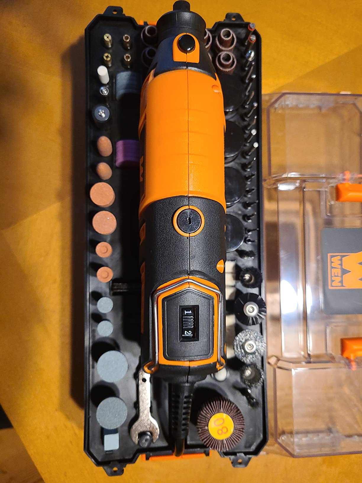WEN 23190 1.3-Amp Variable Speed Steady-Grip Rotary Tool with 190-Piece Accessory Kit, Flex Shaft, and Carrying Case, Multicolor customer photo 1
