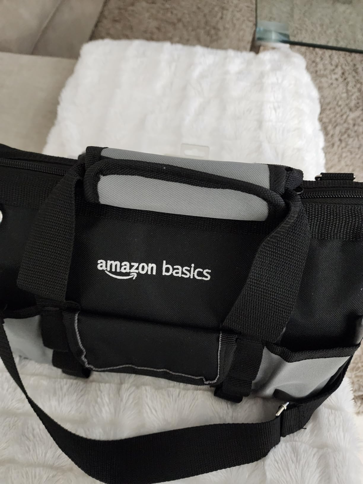 Amazon Basics Durable Wear-Resistant Tool Storage Bag with Adjustable Shoulder Strap, Portable Tool Organizer, 16 Pockets, 12 in, Black & Gray customer photo 2