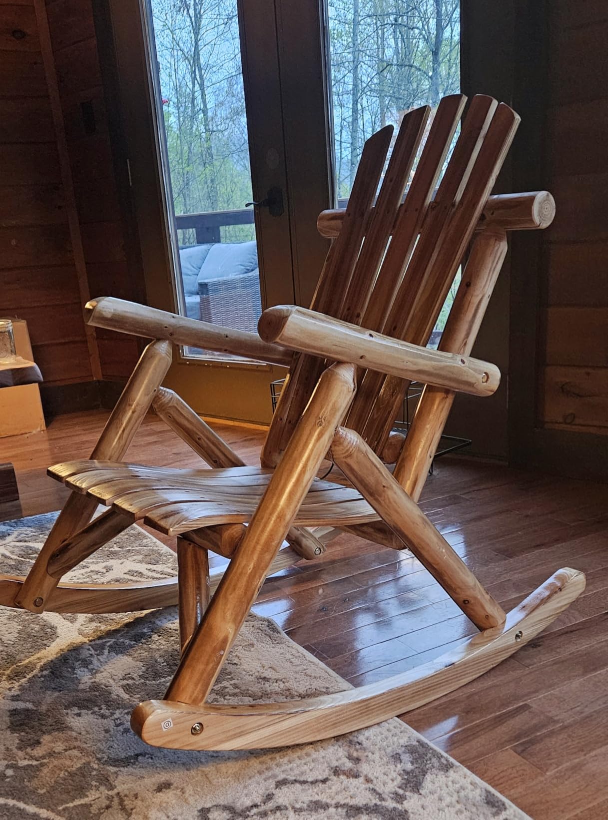 DJL Wooden Rocking Chair Log Outdoor Rocker Outside Patio Lawn Furniture Living Room Porch Comfy Beach Balcony, Heavy Duty, Lightly Toasted customer photo 1